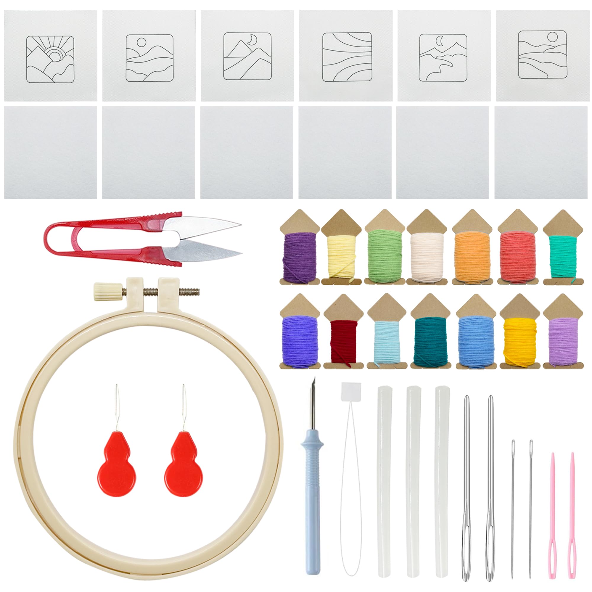 Allazone Punch Needle Kits, Punch Needle Coasters Kit, Punch Embroidery Kit with Felt Yarns Hoop Tools for DIY Coaster Crafts (Sceneries)
