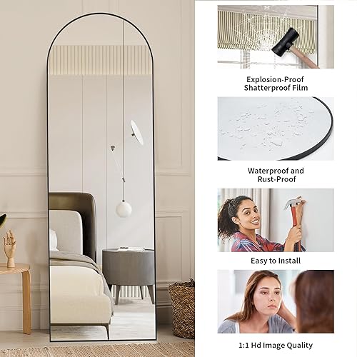 Miniatura 4 de VVK Espejo de pie arqueado de longitud completa, espejo independiente de 64 x 21 pulgadas, enorme espejo de cuerpo completo para pared, espejo de