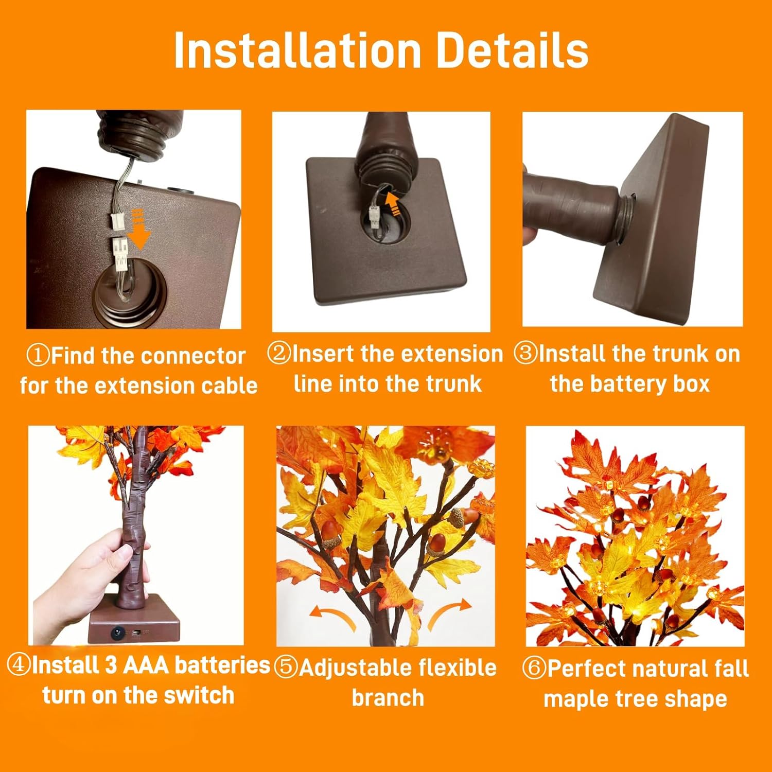 Meteds 2 Pack Lighted Fall Maple Tree for Fall Decorations,USB & Battery Operated Artificial Fall Light up Trees for Home Party Indoor Outdoor Thanksgiving Autumn Harvest Decor