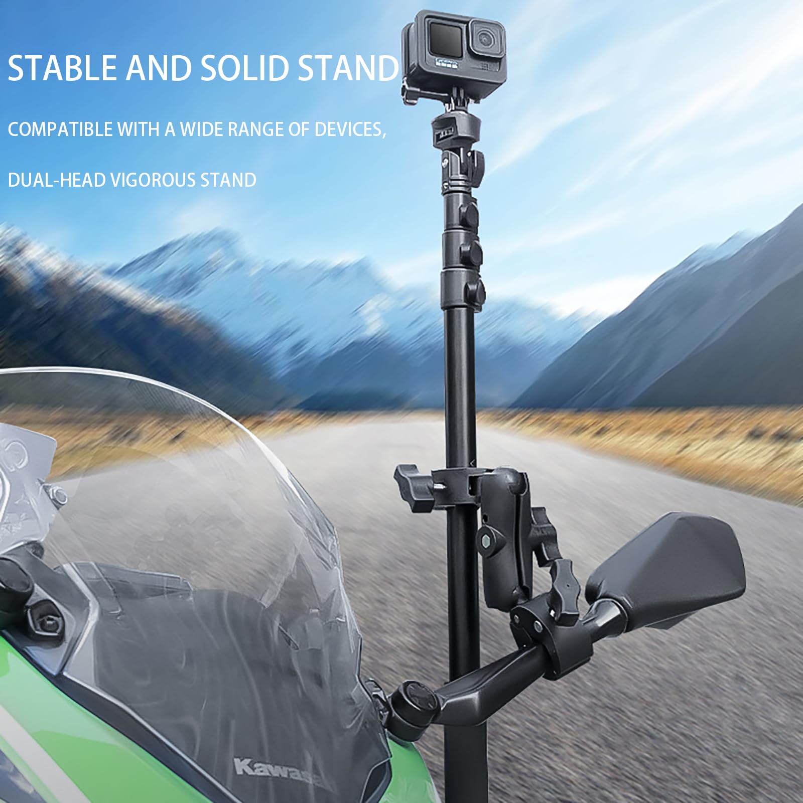 NEWFUN Uchwyt do kamery, akcesoria do insta360 x4, zestaw motocyklowy do insta360 x4, X3, X2 obrót o 360 stopni, podwójny zacisk, uchwyt motocyklowy, kompatybilny z wieloma urządzeniami