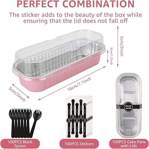 Miniatura 2 de ABuff Paquete de 100 mini moldes para pan con tapas, papel de aluminio de 6.8 onzas desechables para hornear con tapas y cucharas, moldes