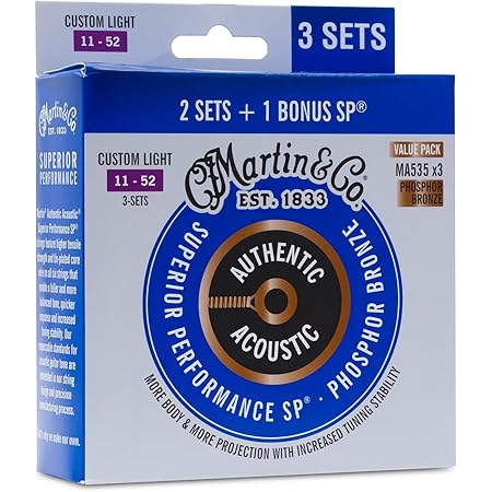 Martin Strings - MA540FX - SP Flexible Core - Phosphor Bronze 3 Pack Custom Light (11-52