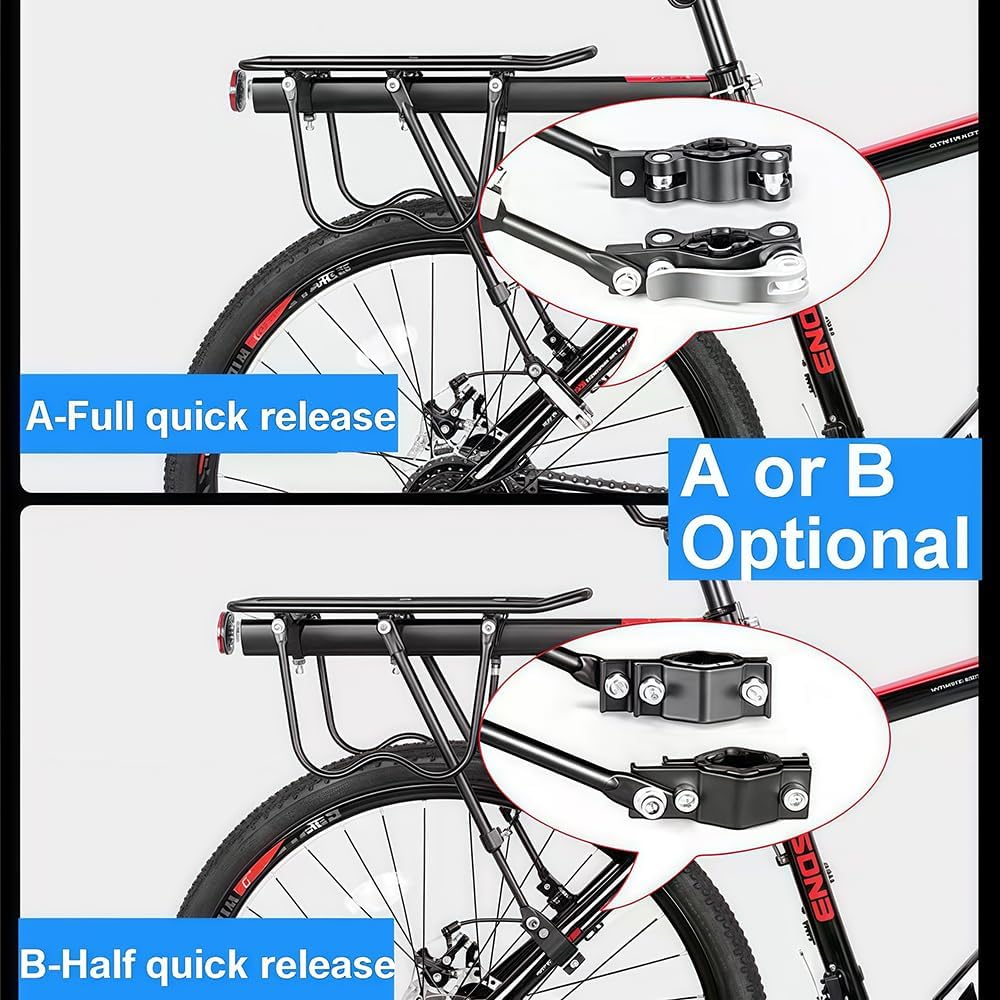 Hinterer Fahrradträger für Fahrrad, 110Lbs/50kgs Kapazität Fahrradgepäckträger mit reflektierendem, verstellbarem Schnellspanner Mountain Road Bicycle Cargo Rack