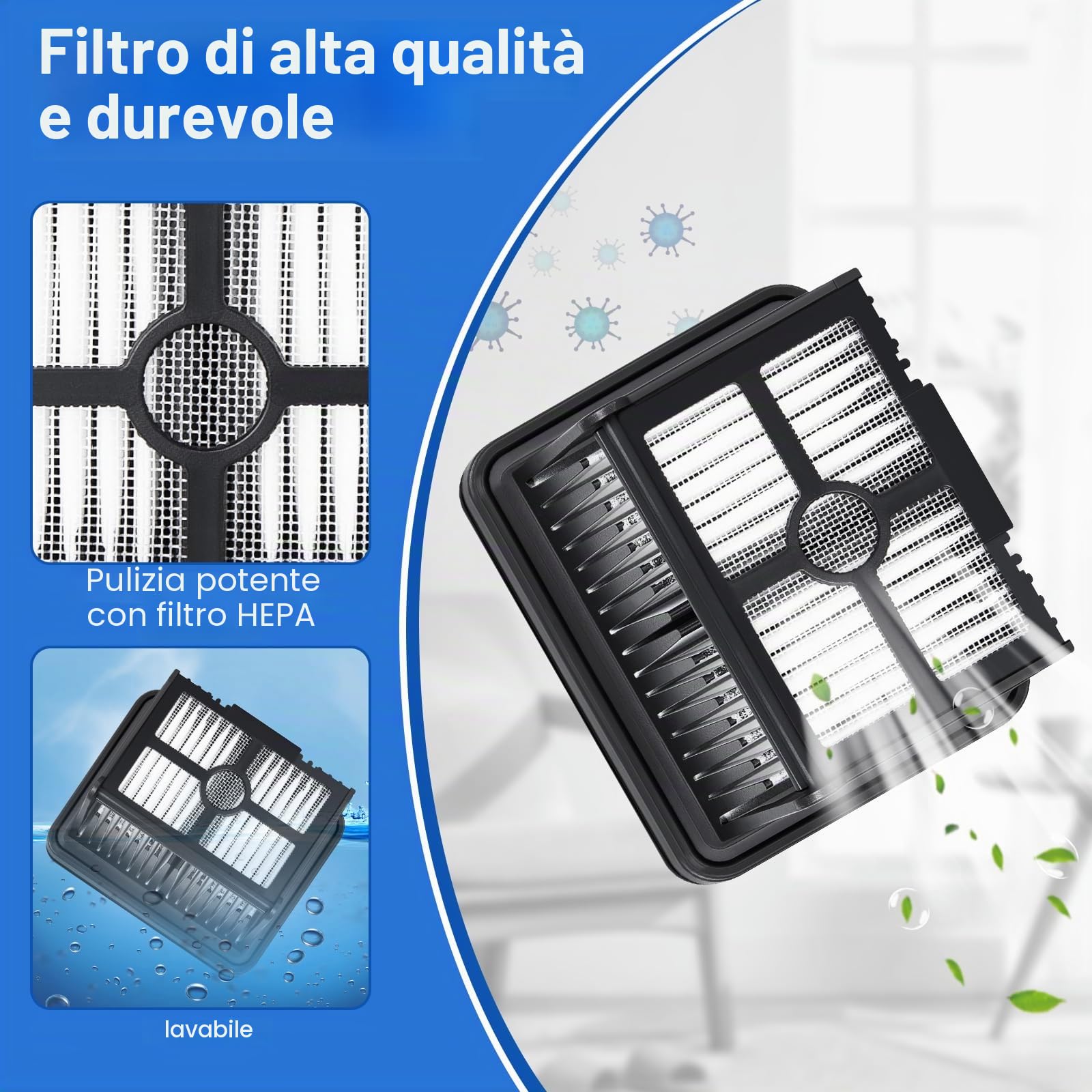 Spazzole a Rullo e Filtro HEPA Ricambi per DREAME H15 Pro/H15 Mix/H15 Pro FoamWash/H15S/H12 Pro FlexReach Aspirapolvere Lavapavimenti (2 Spazzole a Rullo + 2 Filtri HEPA + 1 Spazzola di Pulizia)