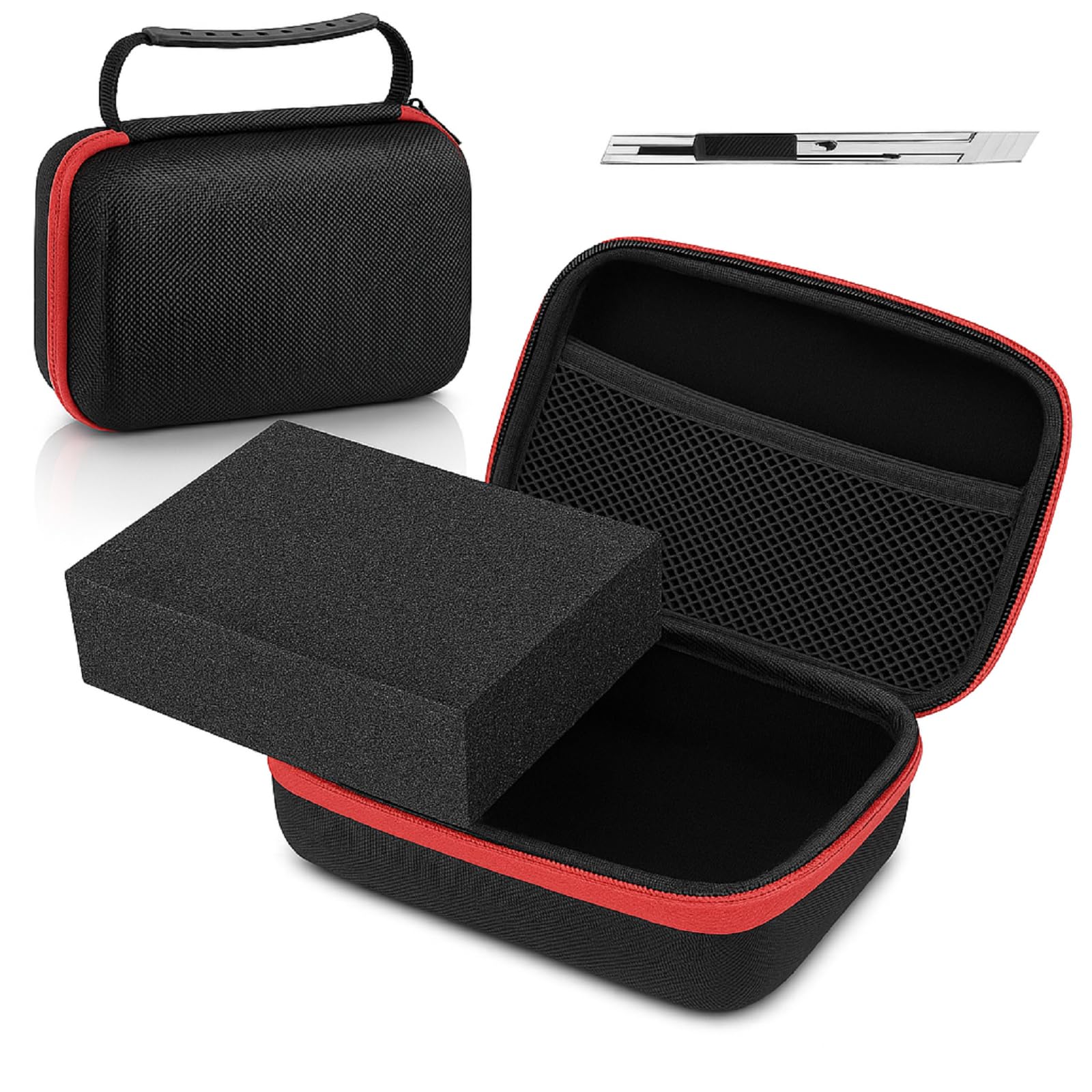 relaxweex hard case with foam, 7.8 x 6.3 x 3.5 inch, black and red | eva waterproof shockproof case, customizable foam for camera electronics instruments, digital products, with knife