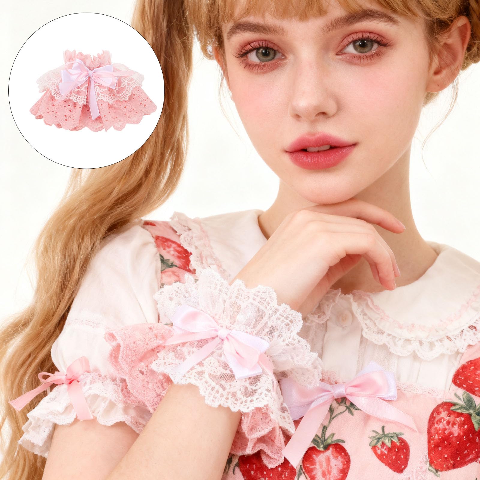Générique Poignets en Dentelle Lolita Rose pour Femme, Accessoires de Mode Polyvalents en Polyester, Manchons Élégants pour Robe, pour Robe ou Accessoire de Mariage