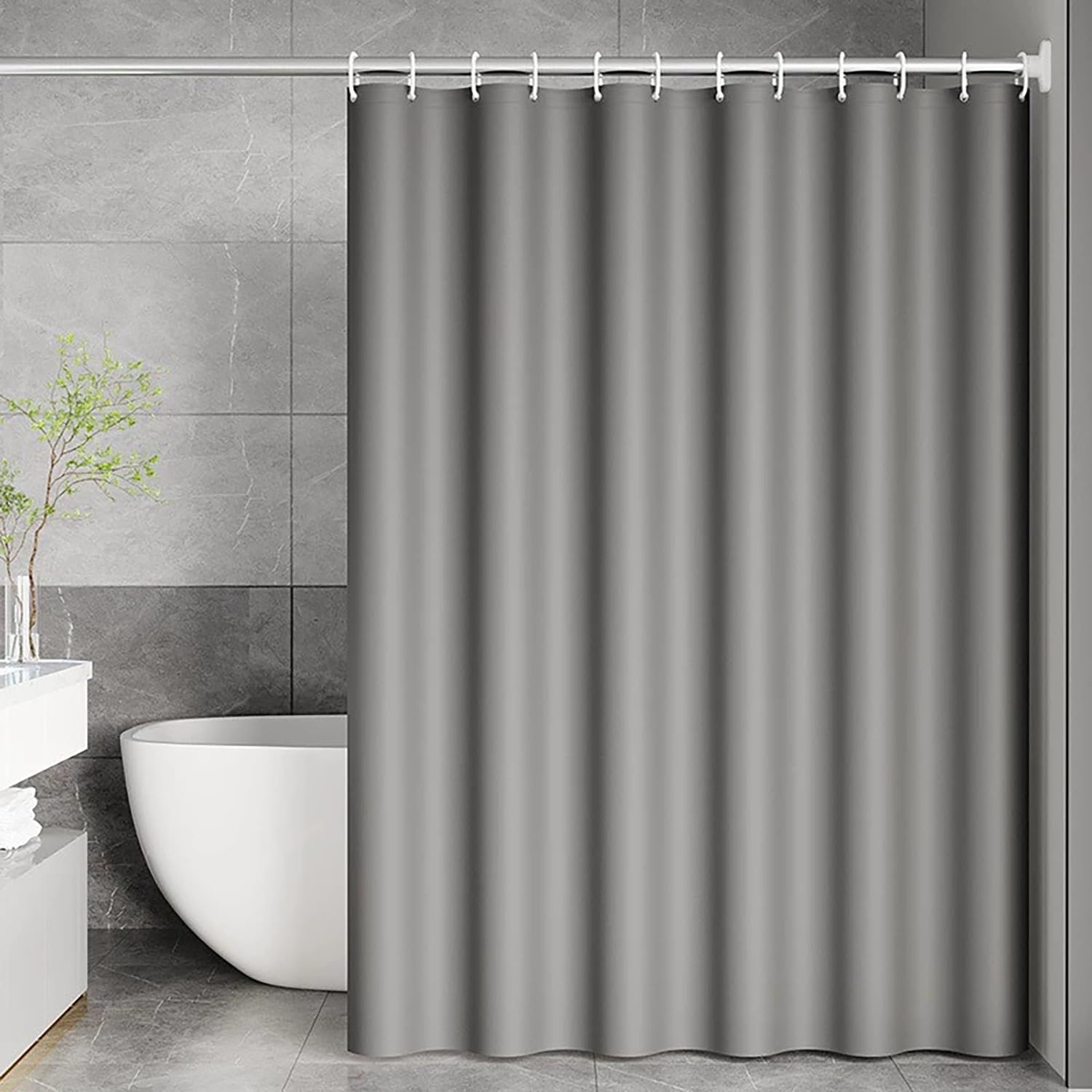 PLCIVSA Waterproof PEVA Shower Curtain Liner,Washable Long Shower Curtain with 12 Grommets Quick Dry Easy to Clean for Shower Stall Bathroom(Gray,150x190cm(1 Panel))