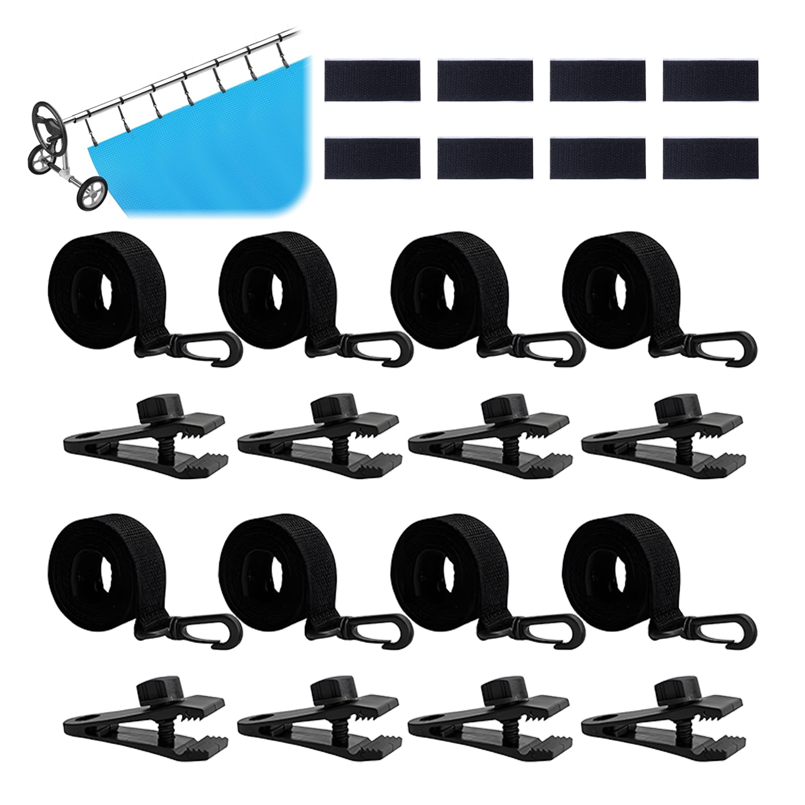 8 Piezas Enrollador Piscina Juego Bandas sujeción Accesorios Correas Cobertor Solar Carrete Carpas Piscina Cubierta con Energía Solar Prueba Viento Camping Beach Garden