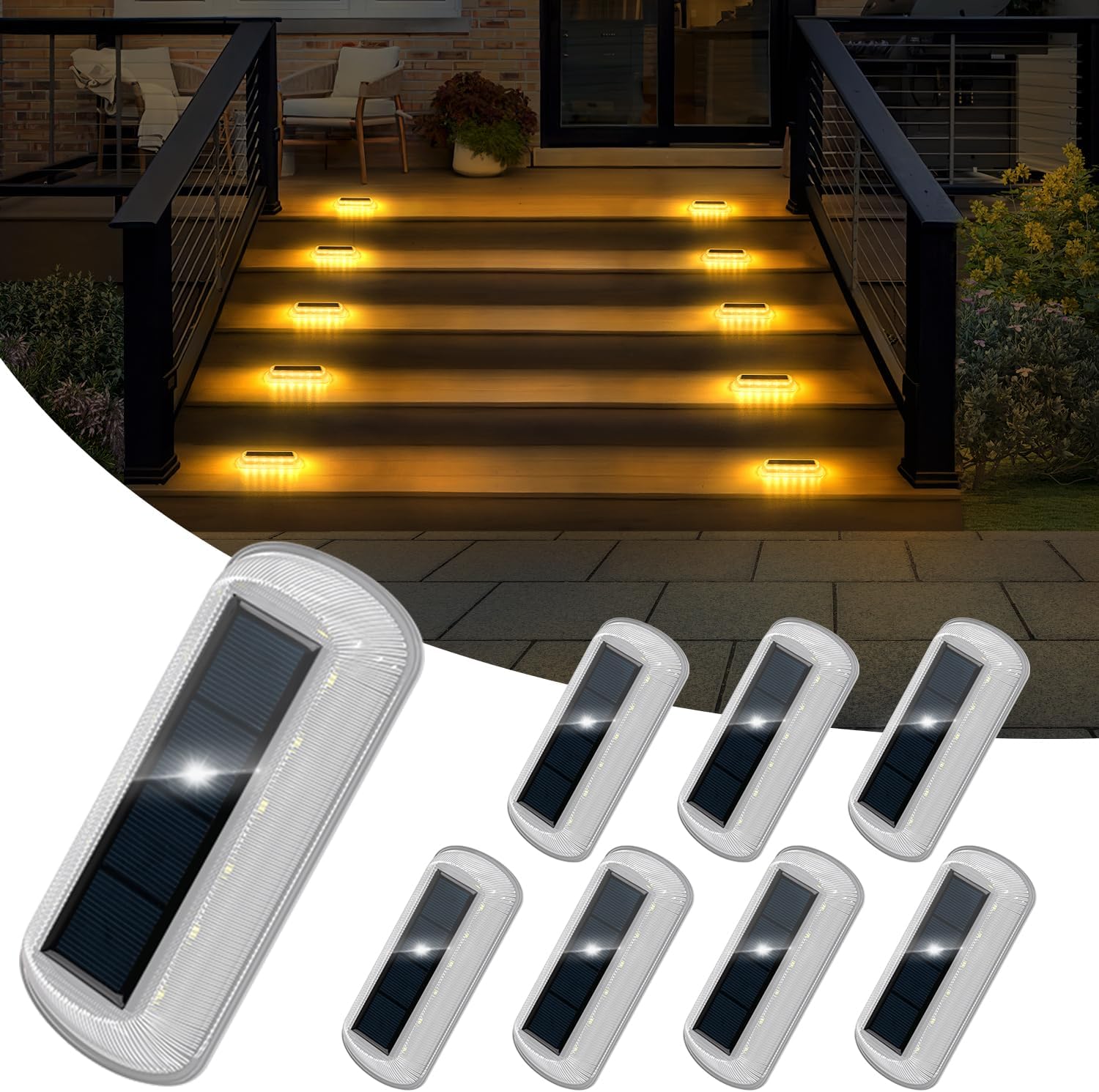 T-SUN Solar Deck Lights Outdoor Waterproof, Deck Lights Solar Powered, Driveway Marker Light for Fence Front Door, Step, Stair, Garden, Sidewalk, Pathway, Dock Porch, Backyard (Warm White, 8 Packs)