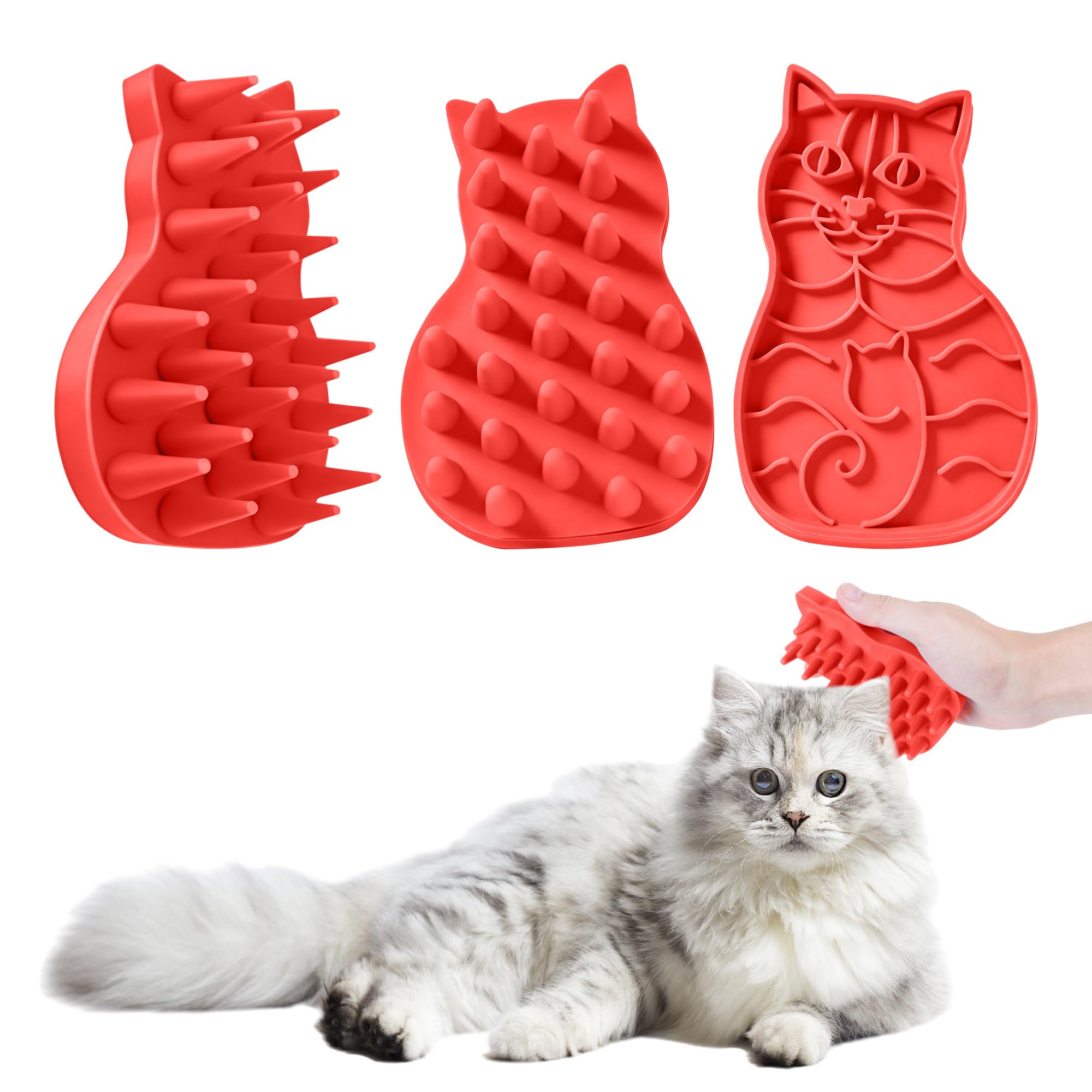 3pcs Cat Brush with Soft Rubber Pins, Grooming Massage Brush for Cats