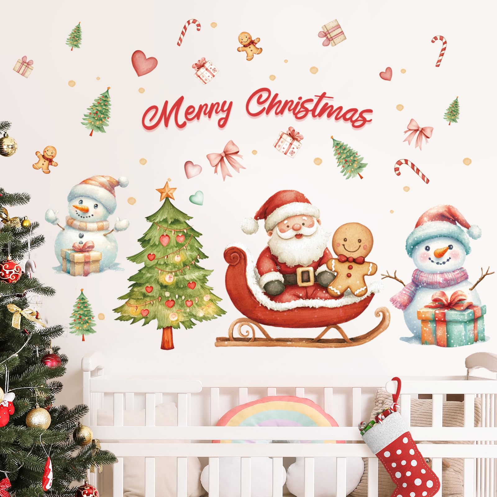 Pegatinas Árbol de Navidad, Vinilos Decoracion Navidad, Adhesivos Pared de Papá Noel, Adornos Navidad para Habitacion Dormitorio de Niños Pared Salon Escaparates