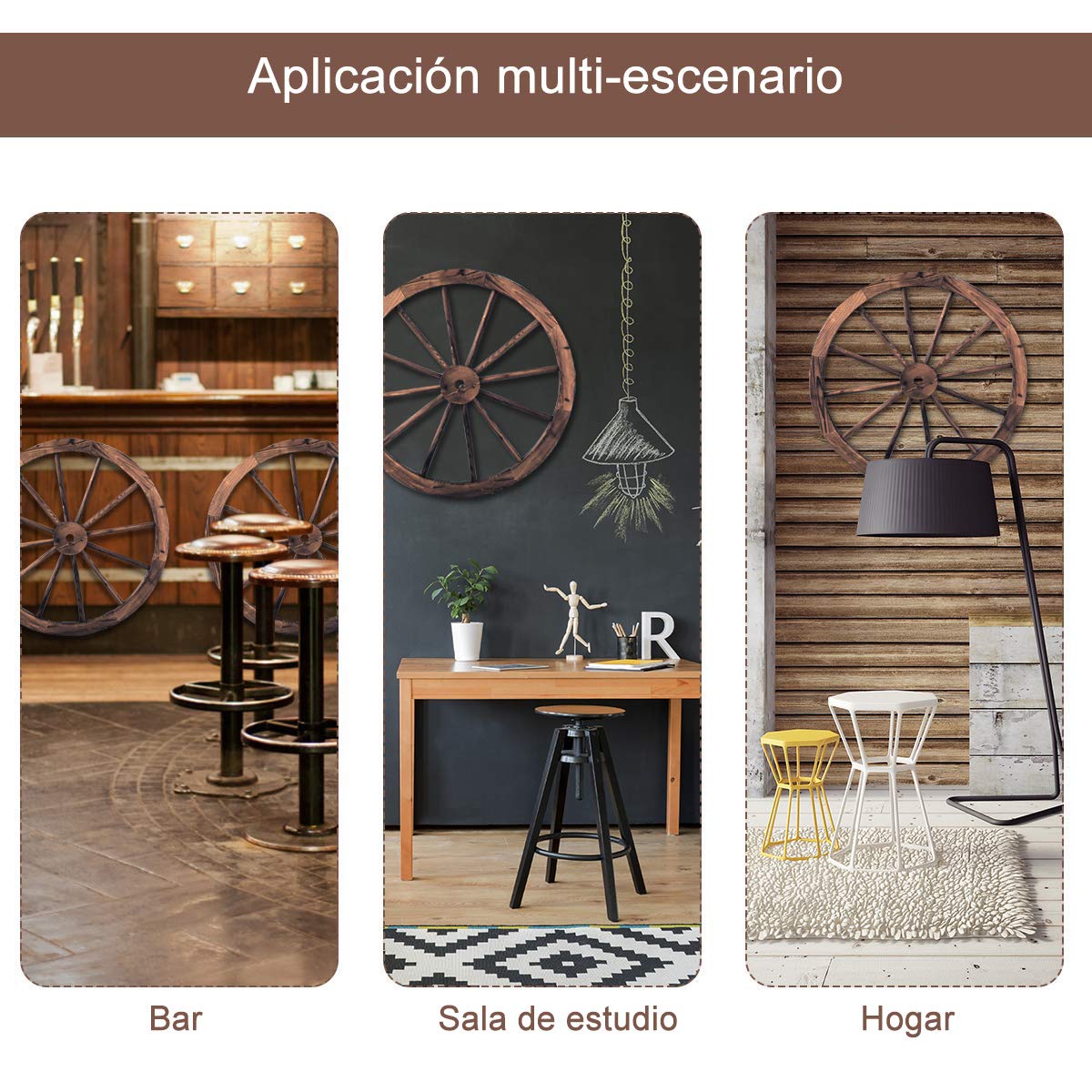 COSTWAY Rueda de Carro de Madera con Diámetro de 76 Centímetros para Hogar Jardín Decoración Marrón