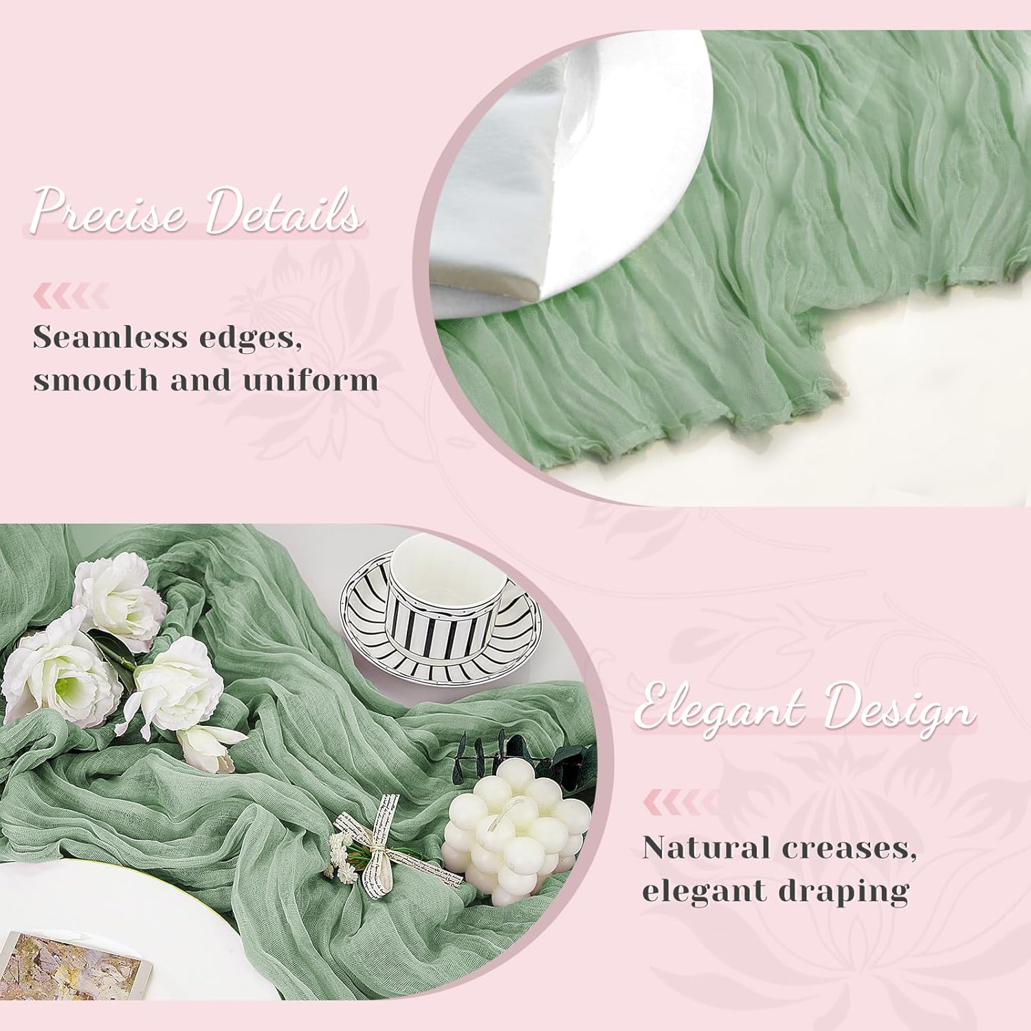 Sage Green Table Runner, 10 Ft Easter Cheesecloth Table Runner, Gauze Rustic Spring Table Runners for Wedding, Party, Baby & Bridal Shower, 120 in Boho Cheese Cloth Table Runners for Valentines - Image 4