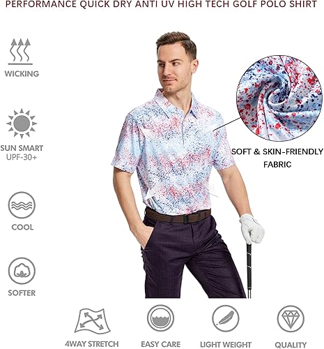 Miniatura 4 de Camisa de golf para hombre que absorbe la humedad, ajuste seco, estampado, manga corta, polo para hombre