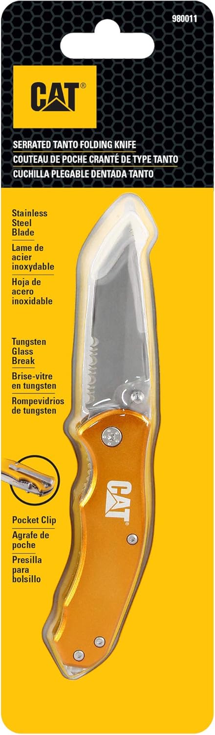 Cat 6-5/8-Inch Tanto Blade Folding Knife – 5Cr15MoV Stainless Steel, Gold Anodized Aluminum Handle, Dual Thumb Stud, Pocket Clip, Liner Lock – EDC Folding Knife - 980011