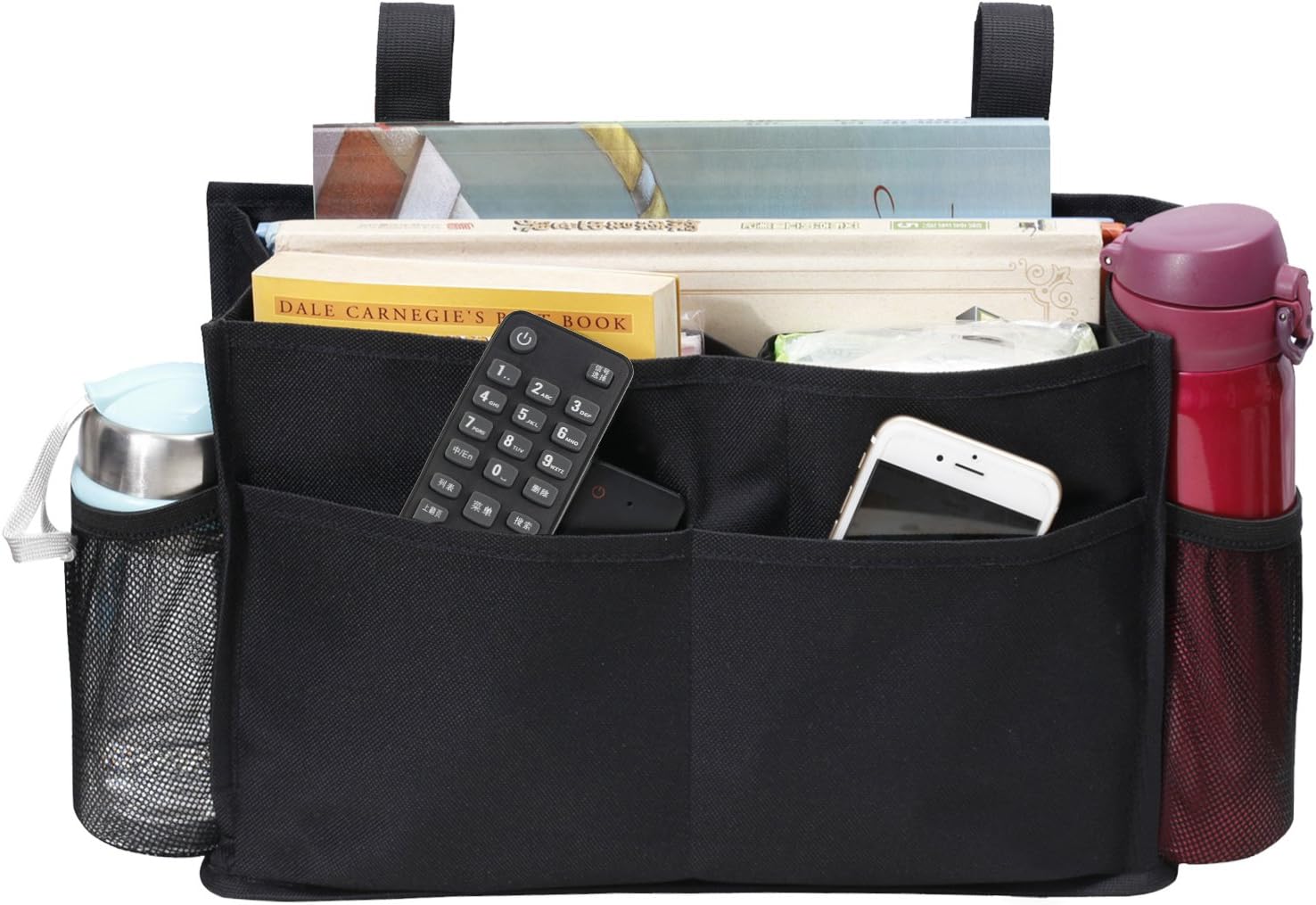 MISSLO Mini Bedside Caddy Hanging Storage Organizer for Books Tablets Magazine Phone Remotes (Black)