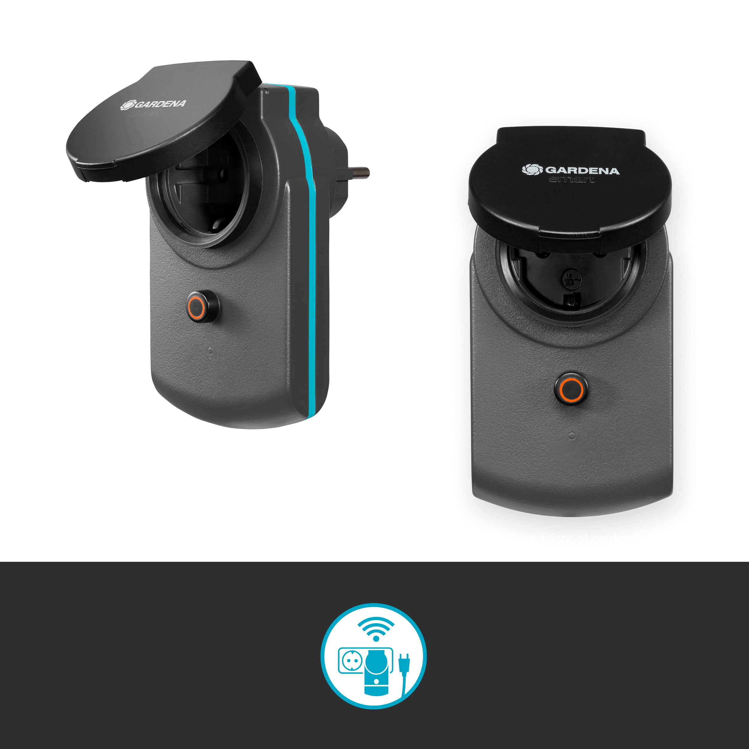 Adaptateur Smart Power de Gardena : connecteur commutable pour l'extérieur pour Le raccordement d'appareils électriques au Smart System de Gardena, p. ex. pour Pompes ou éclairages (19095-20)