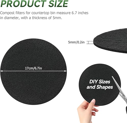 Miniatura 6 de Filtro de contenedor de compost, filtros de carbón de 6.7 pulgadas para cubeta de compost, cubeta de compost, hogar, encimera, cubo de compost,