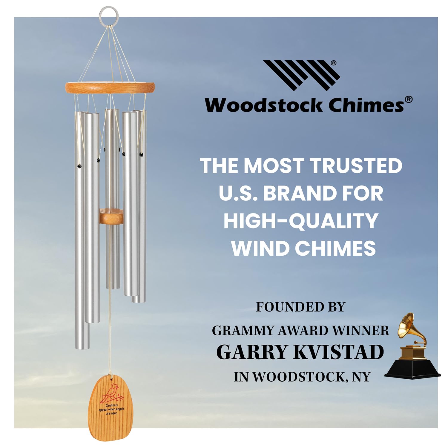 Woodstock Windspiel für Außenbereich, Außendekoration, Garten- und Terrassendekoration, Holzstock-Reflexionen, 63 cm Kardinal-Windspiel (WRCA)