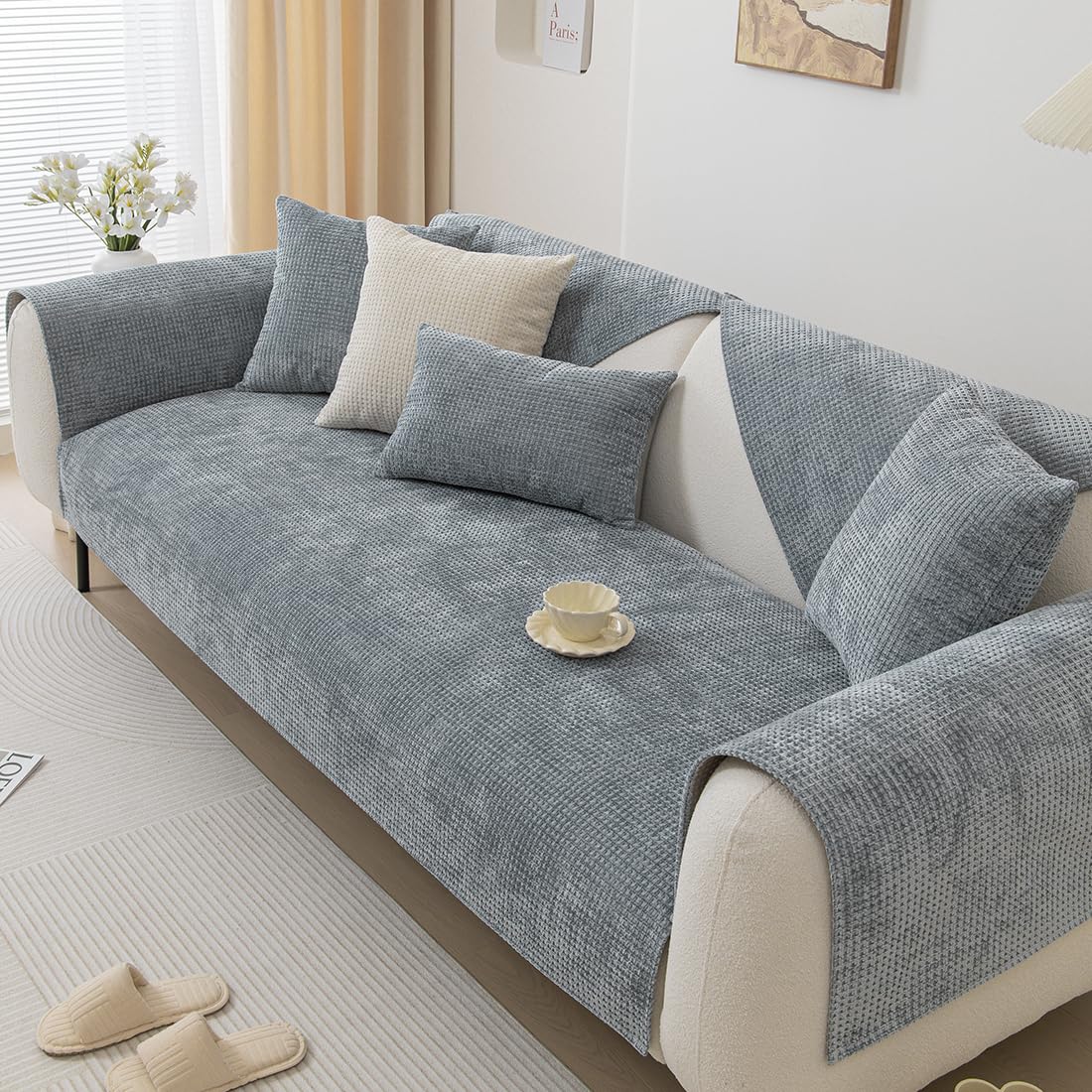 Amazon｜Xiao Hua Farmhouse チェック柄 シェニール カウチ ソファ