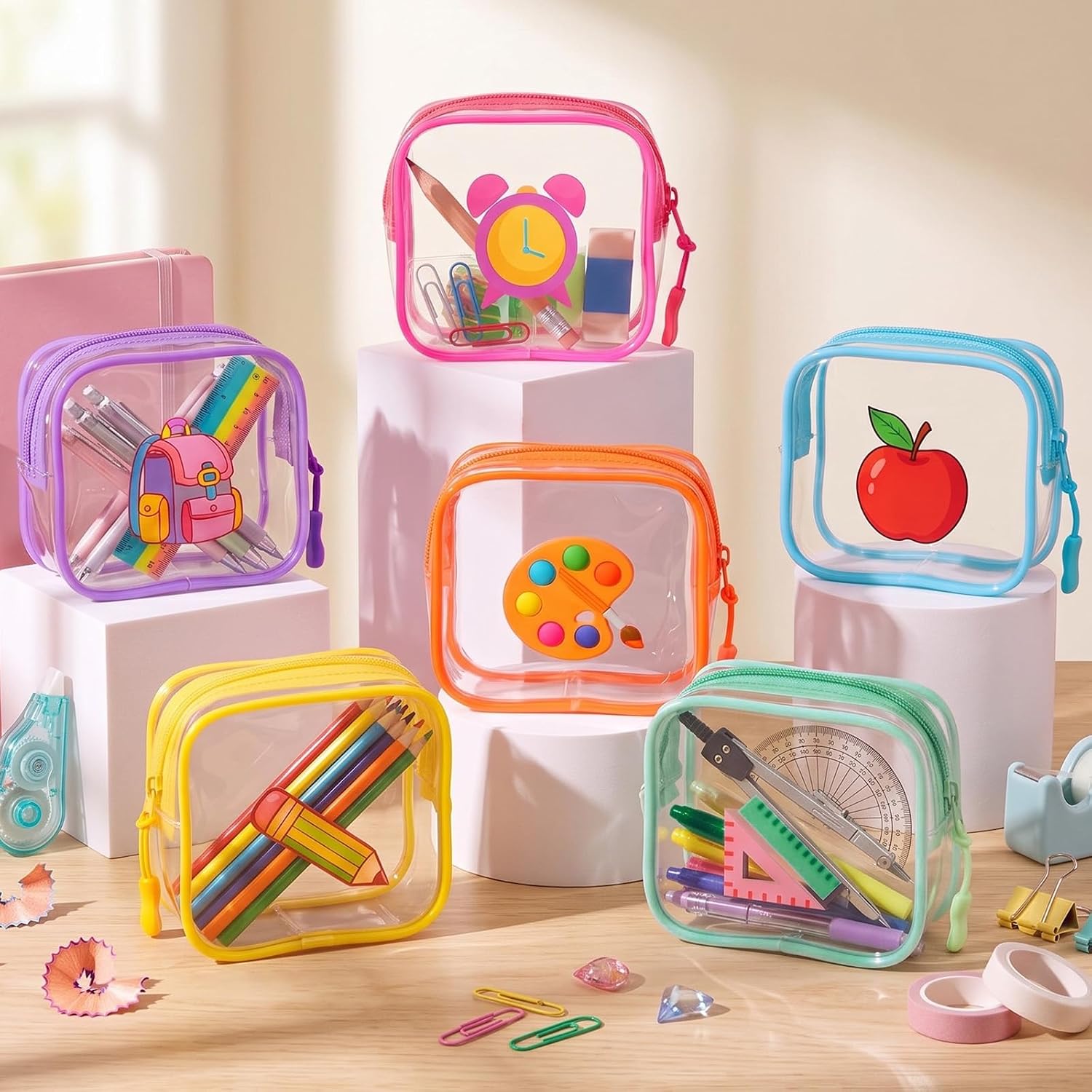 Kacctyen 12 Pcs Preppy Mini Clear Makeup Bags with Zipper, 6 Patterns image 2