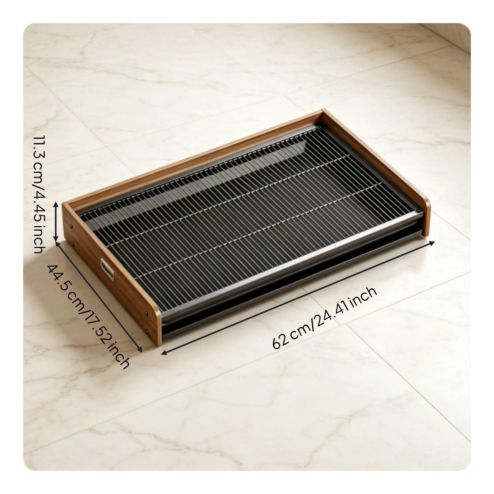 perfeclan Entrenador de Baño para Perro Bandeja Higiénica para Mascotas Marco Reforzado Mantenimiento Fácil Material Densidad Adecuado para Interior Balcón Rutina Diaria, Acero+Madera+M