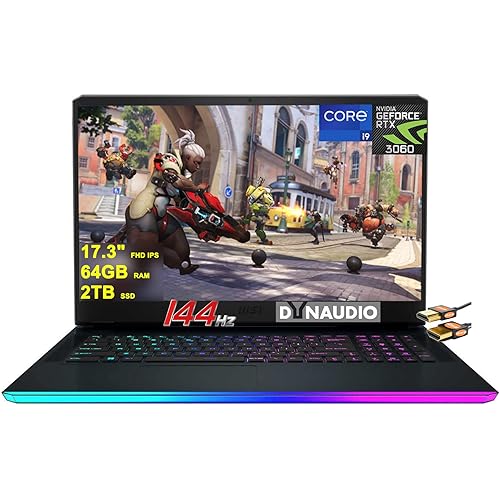MSI GE76 Raider Gaming Laptop 17.3" FHD IPS 144Hz 12th Gen Intel 14-core i9-12900H 64GB RAM 2TB SSD GeForce RTX 3060 6GB RGB Backlit Thunderbolt USB-C MiniDP Dynaudio Nahimic Win11 Black + HDMI Cable