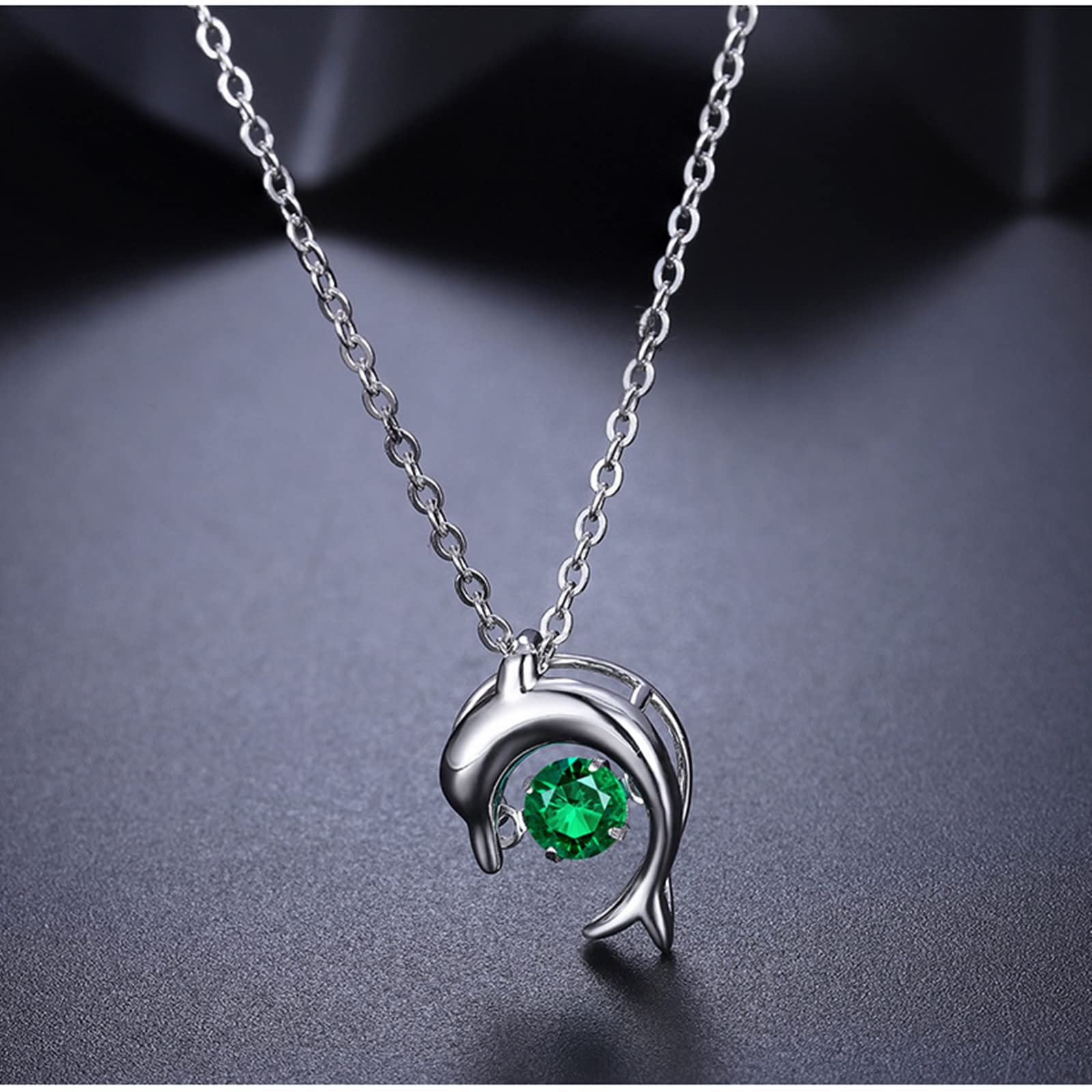 Halskette mit Anhänger aus 925er-Sterlingsilber für Damen, Delfin-Anhänger mit Smaragd, 0,25 ct. Anhänger-Halskette für Damen und Mädchen