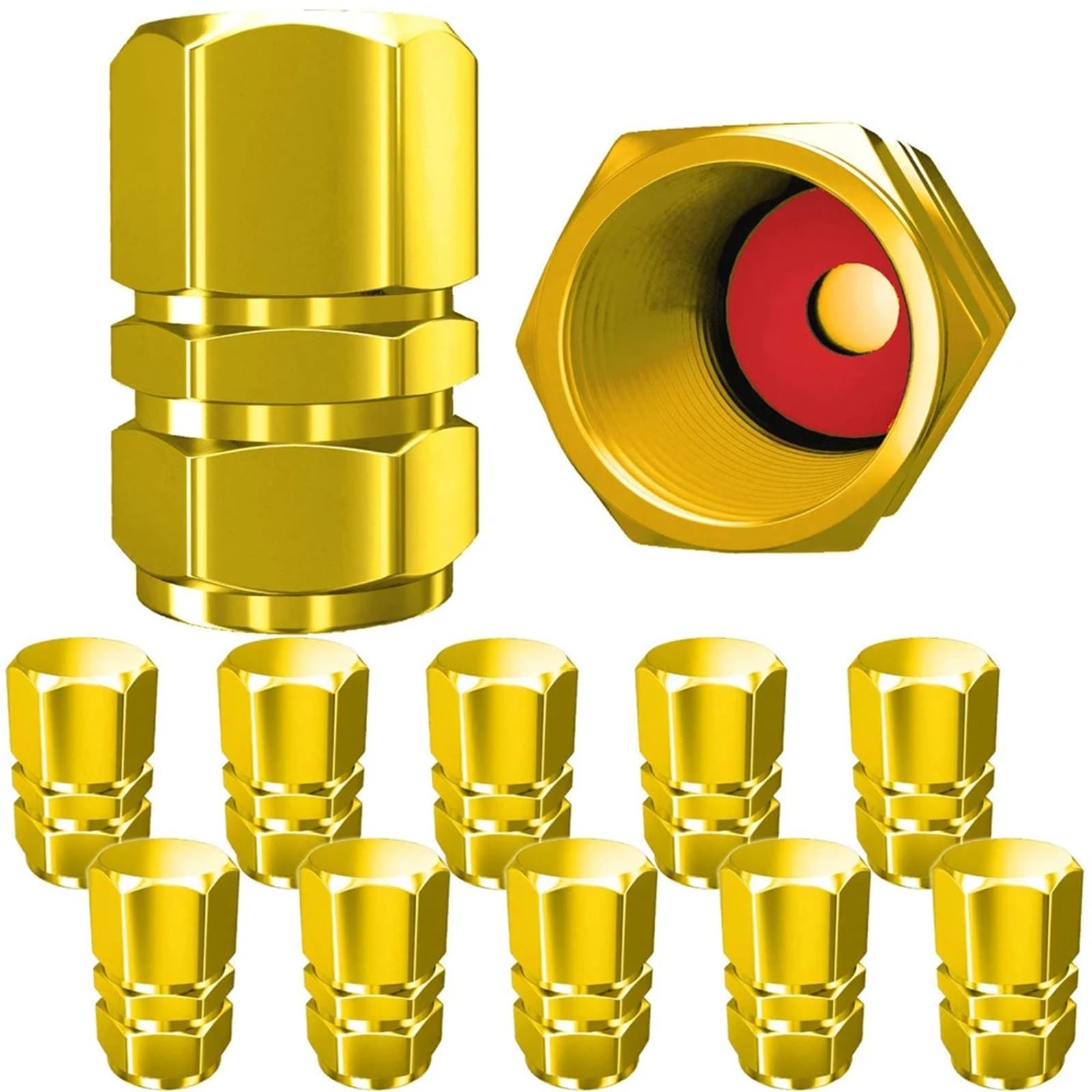 Bouchons de Valve de Pneu, Couvre-Tige Robustes, Anti-poussière, avec Joint en Caoutchouc(Gold-2Pcs)