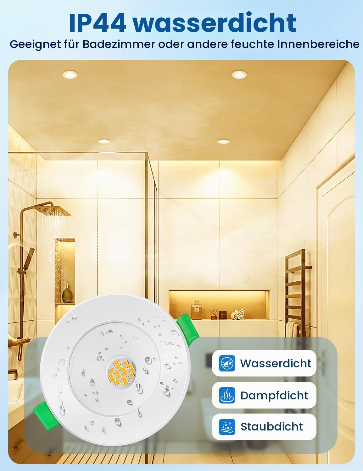 LED Einbaustrahler 230V Energieklasse B, 5W 800LM Warmweiß LED Spots | 68-80mm Lochmaß Spots Deckenleuchte, Ultra Flach IP44 Deckenspots für Badezimmer, Küche Wohnzimmer, Nicht Dimmbar, 12 Stück