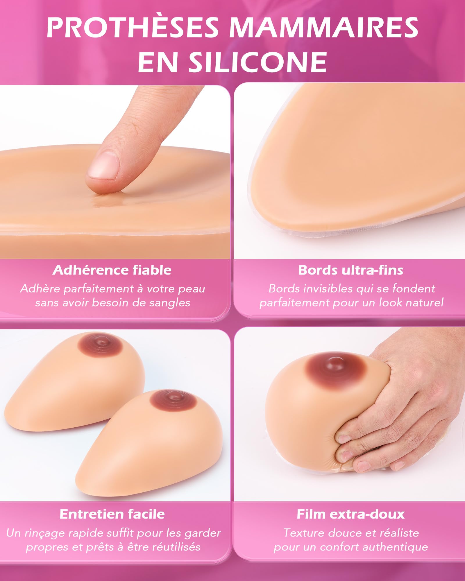SENSUA Prothèses Mammaires en Silicone, Faux Seins Autocollants Réutilisables, Artificiel Poitrines de Qualité Médicale, pour Femme Cosplay Mastectomie, Bonnet C 800g Couleur Bronzage