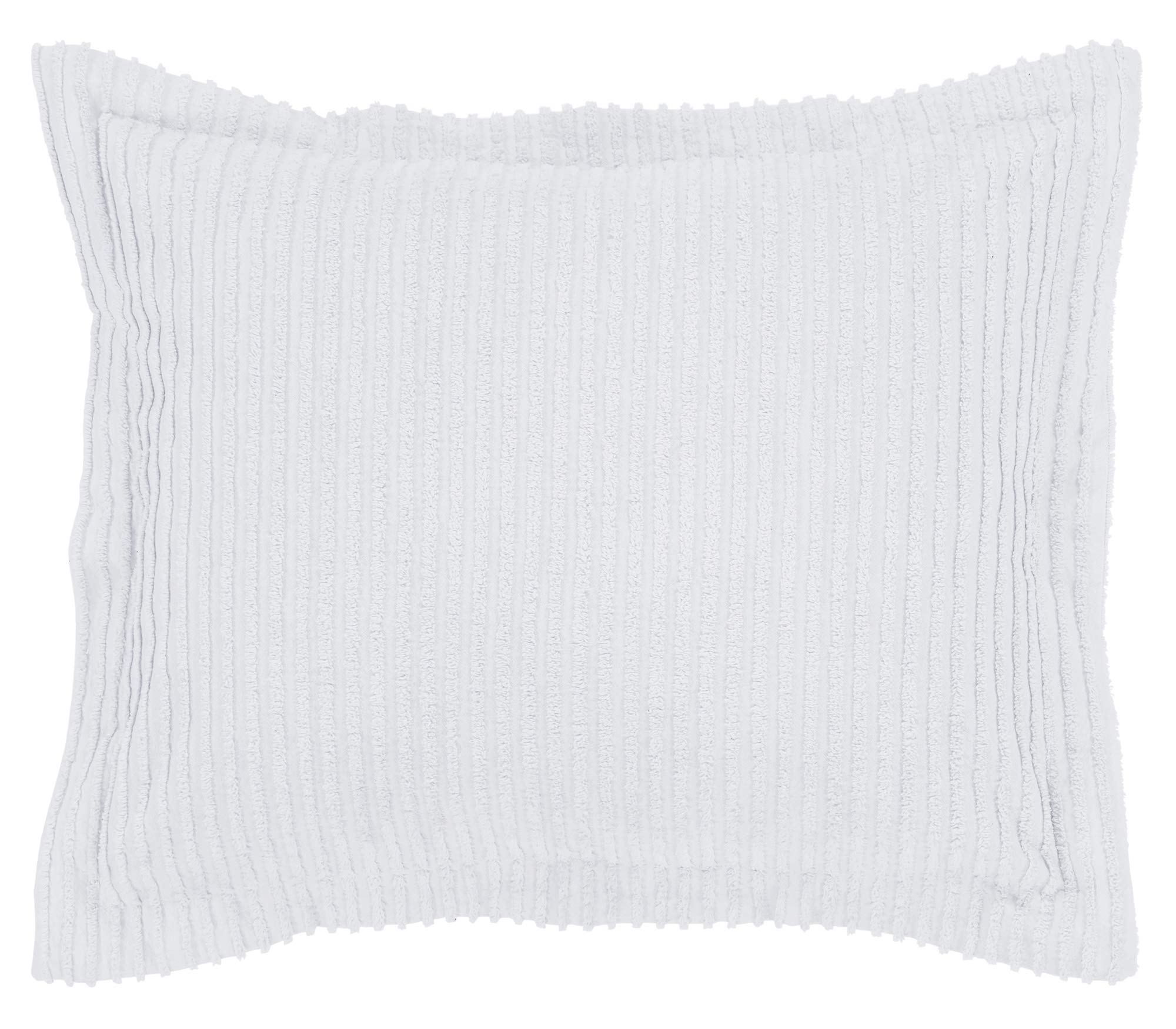 Better Trends Jullian Collection is Super Soft and Light Weight in Bold Stripes Design 100% Cotton Tufted Unique Luxurious Machine Washable Tumble Dry, Standard Sham, White