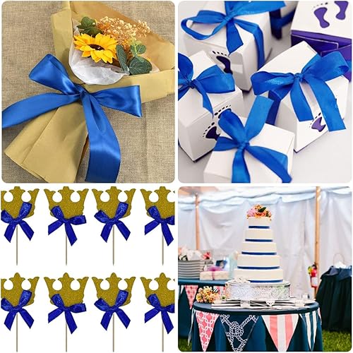 Miniatura 2 de Cinta azul de 1-12 pulgadas x 25 yardas, cinta de seda de satén azul real para envolver regalos, fabricación de lazos para el cabello, ramos