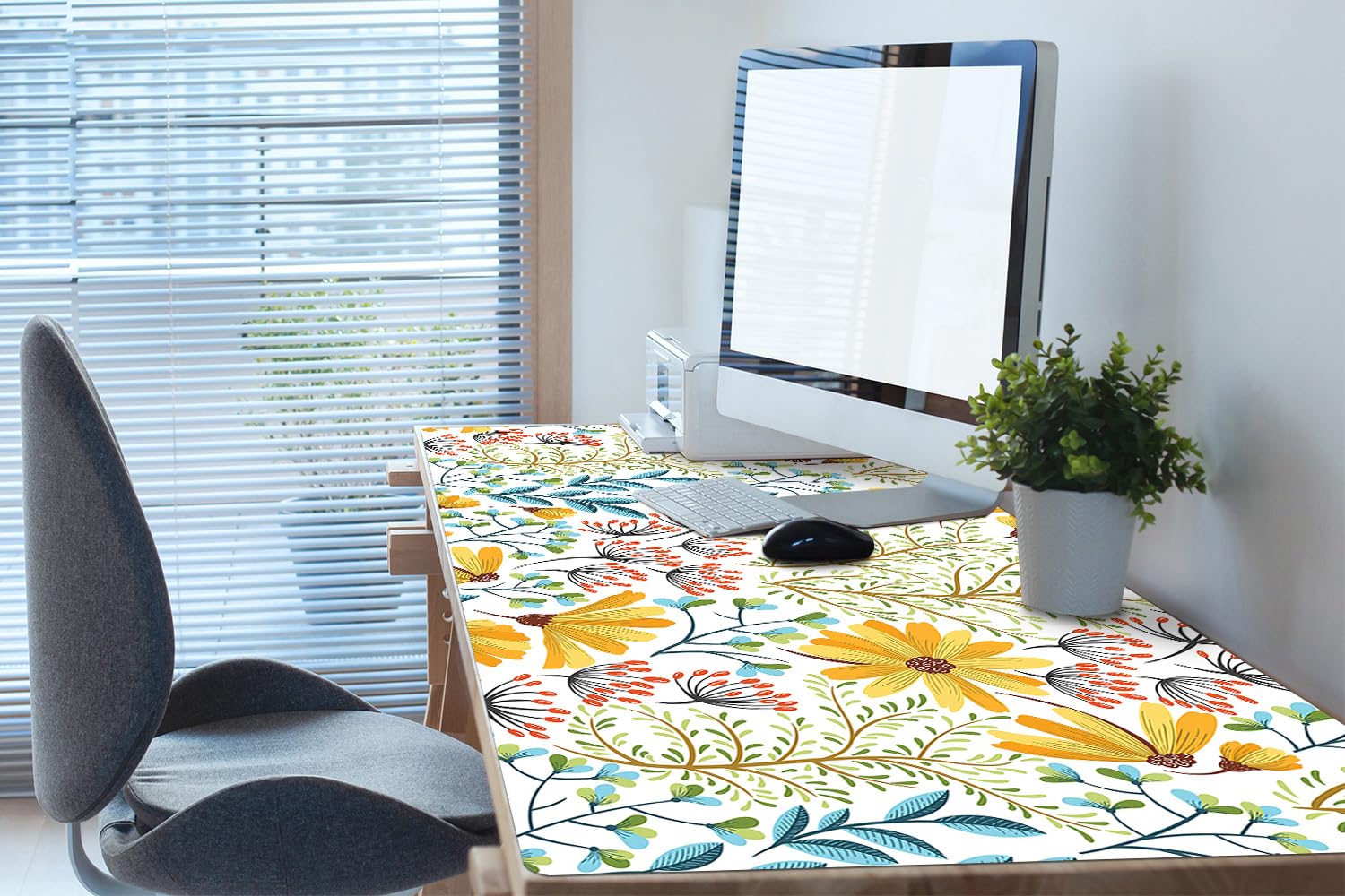 Sottomano da Scrivania 120x60 cm Facile da Pulire Antiscivolo Superficie Protettiva Protezione e Decorazione in Vinile PVC per Ufficio e Casa Impermeabile - Pittura floreale
