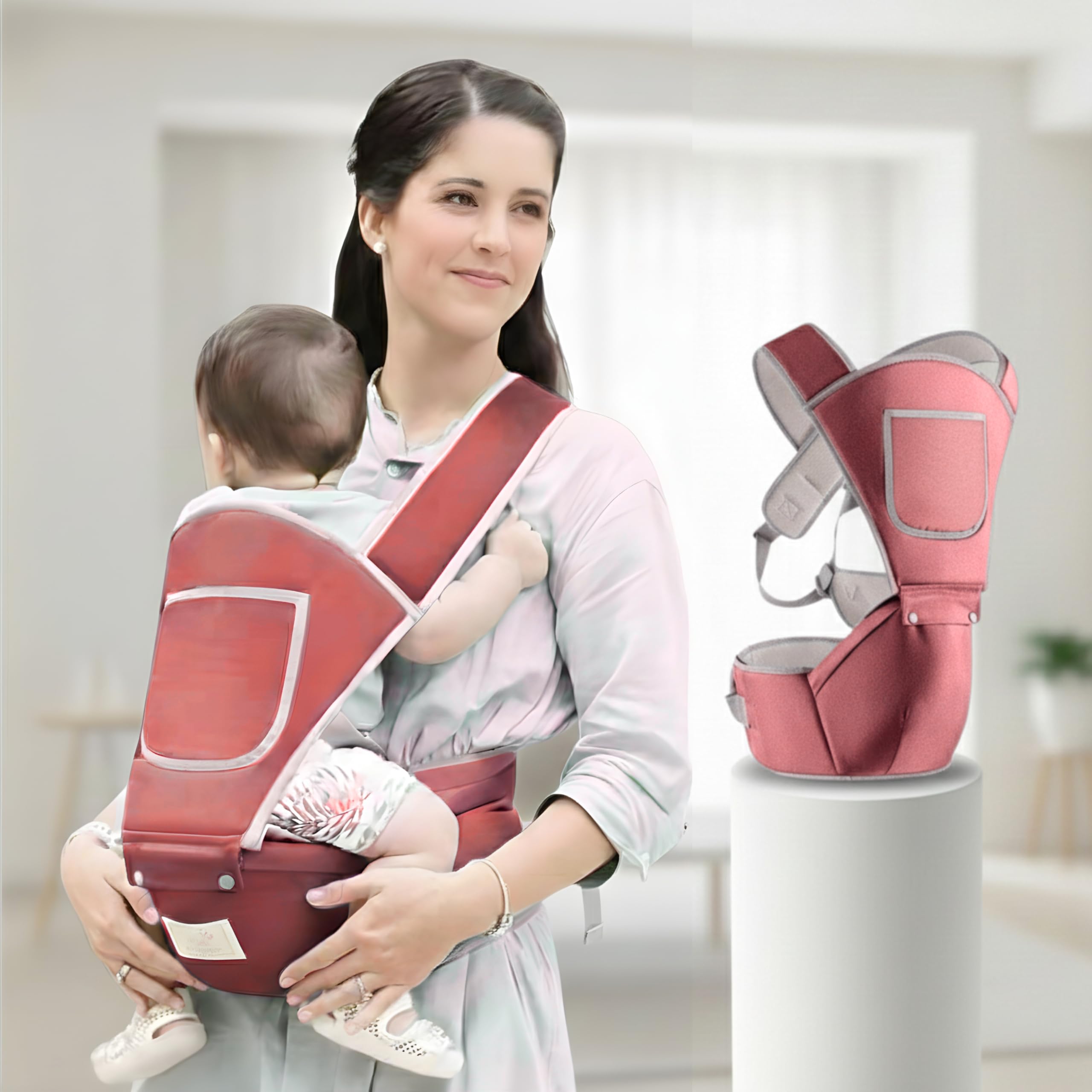 OBABY 4-in-1 Baby Carrier with Hip Seat | Ergonomic Infant to Toddler Carrier for 0-36 Months | Adjustable Sling for Newborn | Front & Back Carry Baby Holder with Lumbar Support-image-9