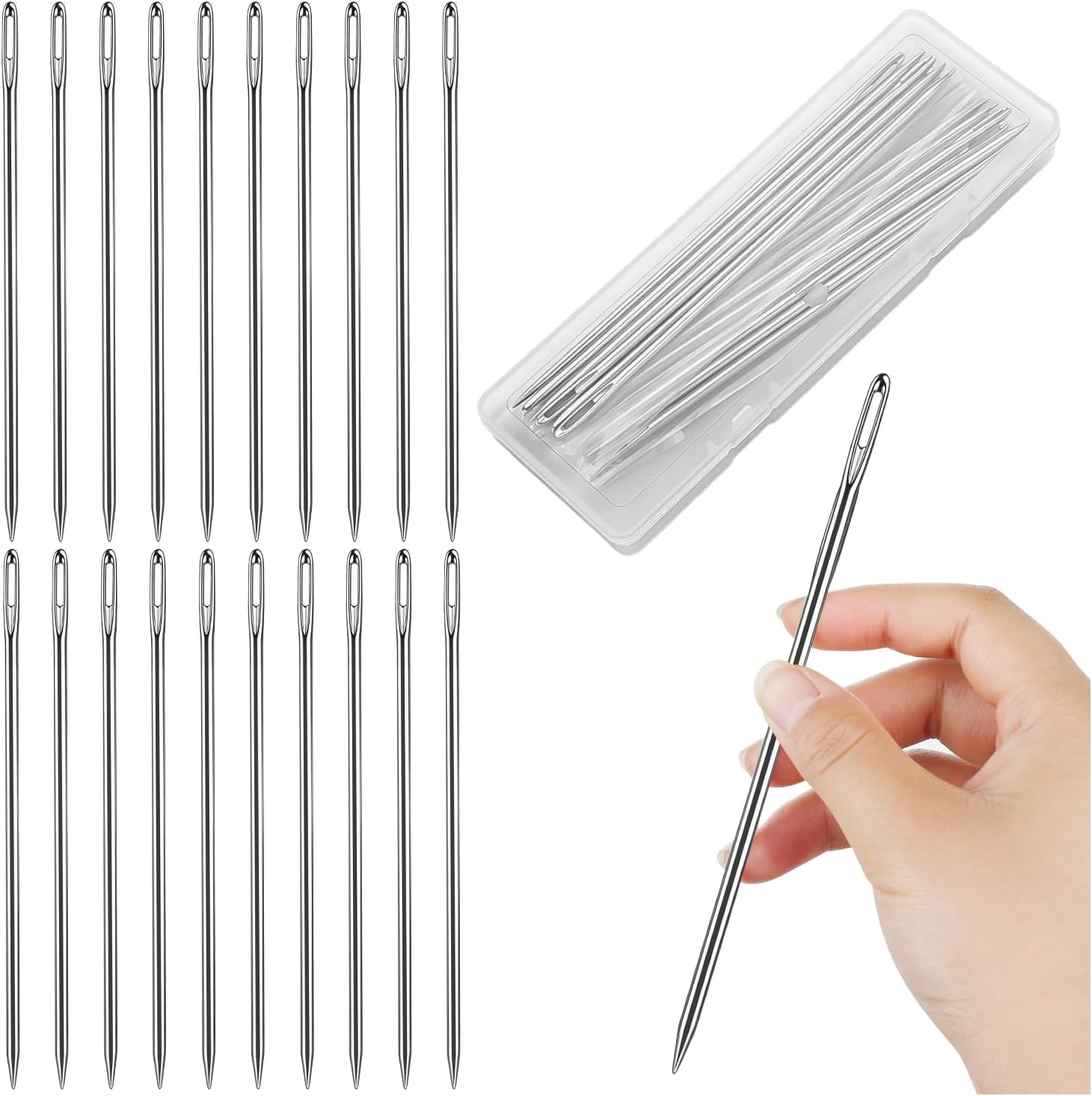 20PCS Upholstery Needle for Sewing, 8" Length 3mm Thickness, Big Eye Hand Sewing Needles for Stitching and Crafting Projects