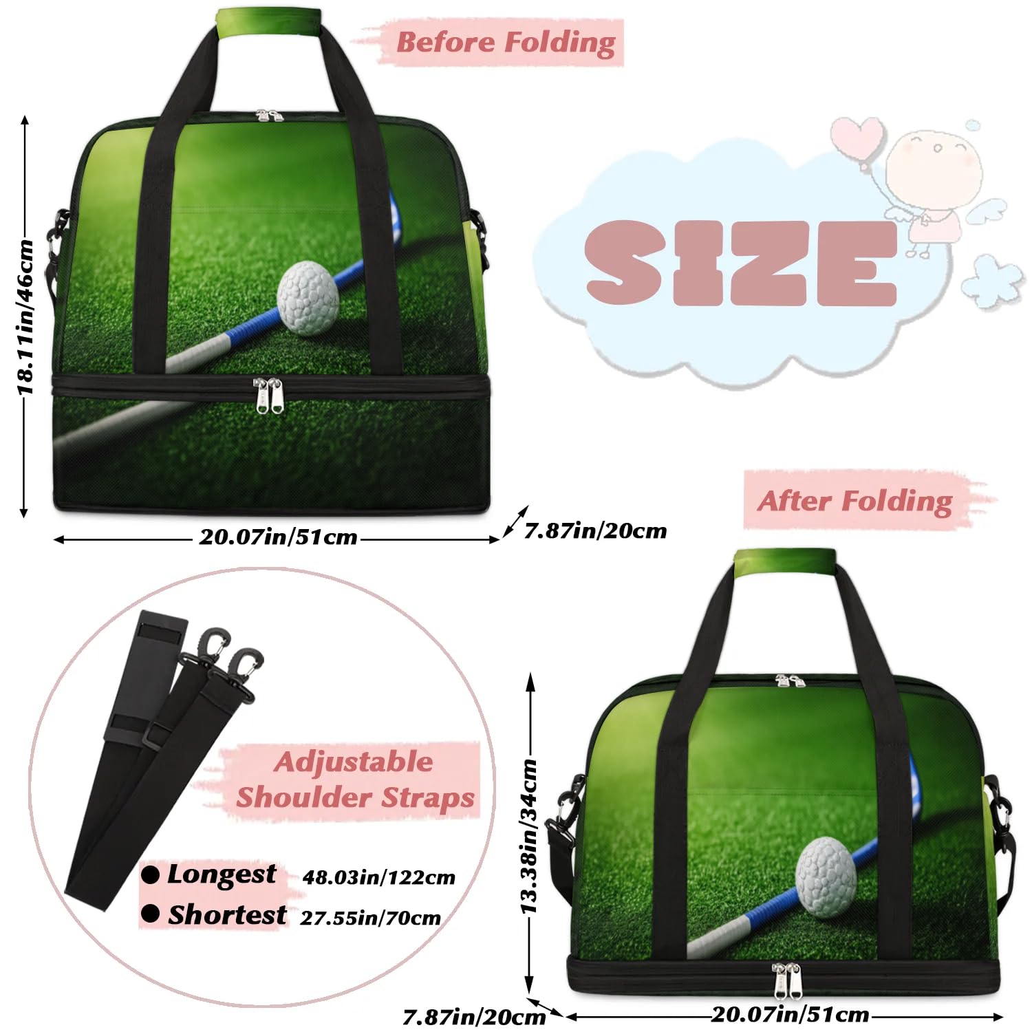 Sac de voyage pour balles de hockey pour homme et femme, sac de week-end, sac fourre-tout pliable et séparé, 47 l pour sport, gym, yoga, couleur, 47 L, Organiseur de sac