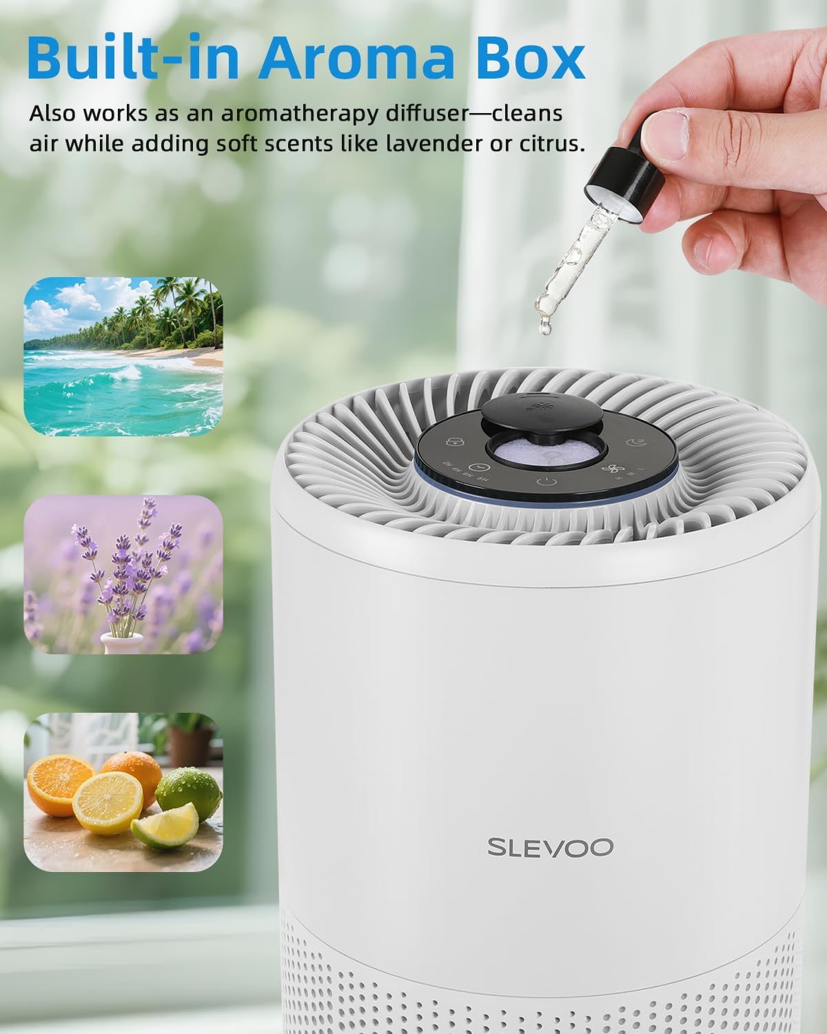 SLEVOO Air Purifier with aroma box and essential oil dropper