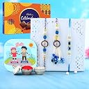 CraftVatika Chocolates with Evil Eye Rakhi for Brother Bhabhi Kids, Rakhi Set of 3 for Bhaiya Bhabhi Kids, Evil Eye Lumba, Rakhi Chocolates Gift Rakhi with Gift Hamper (Type-1) 200 gram gallery image