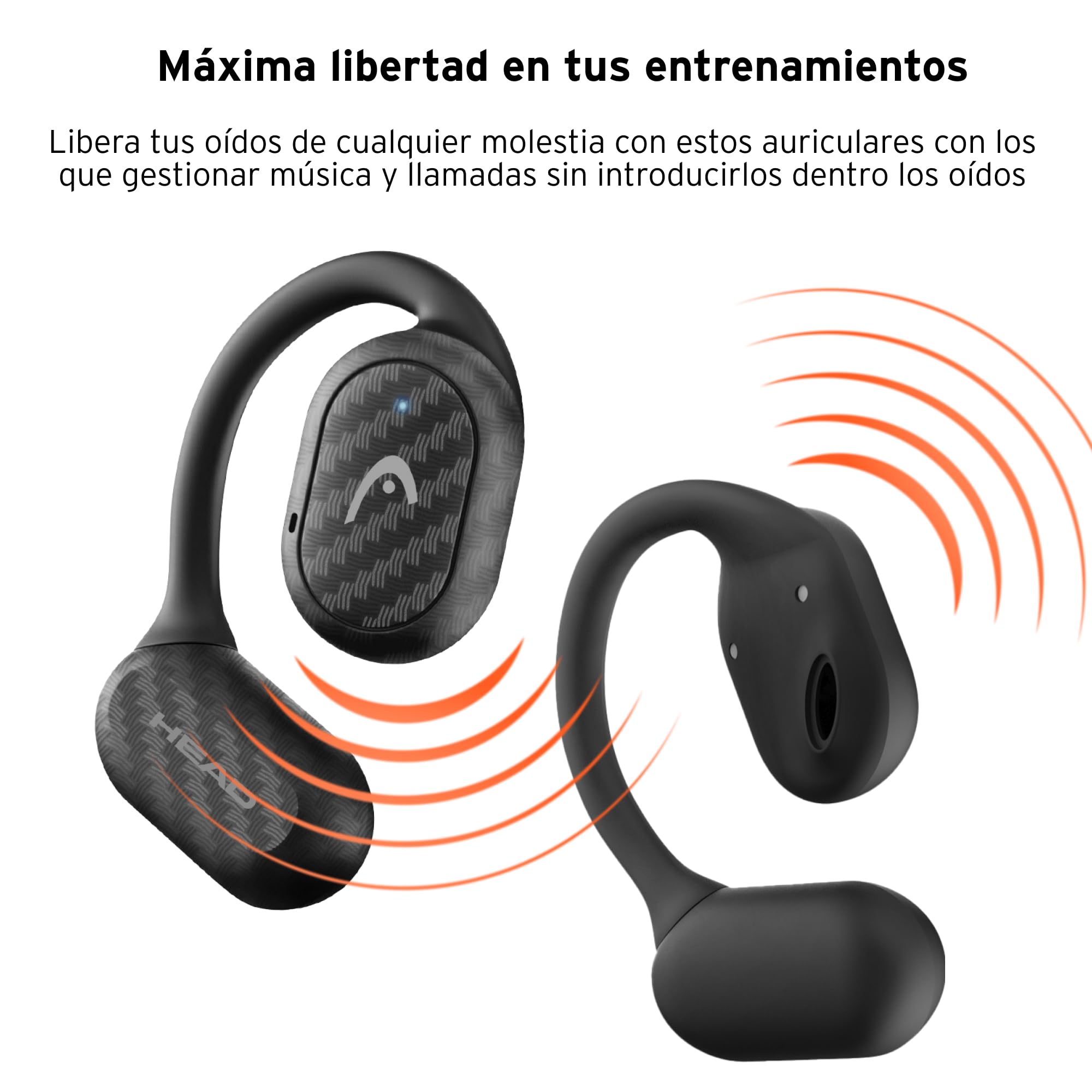 HEAD Auriculares Inalámbricos Deportivos con 6h de Reproducción - Diseño Open Ear para Running - Cascos Resistentes al Sudor para Correr