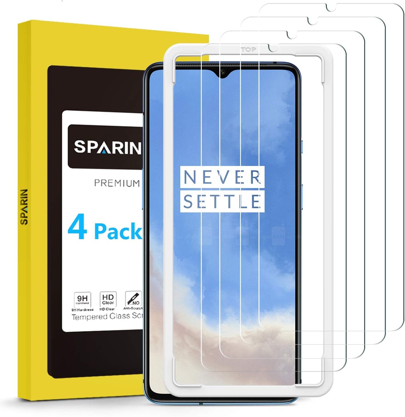 [4-Pack] SPARIN Screen Protector Compatible with OnePlus 7T, Tempered Glass Screen Protector with Alignment Frame / High Definition / Scratch Resistance