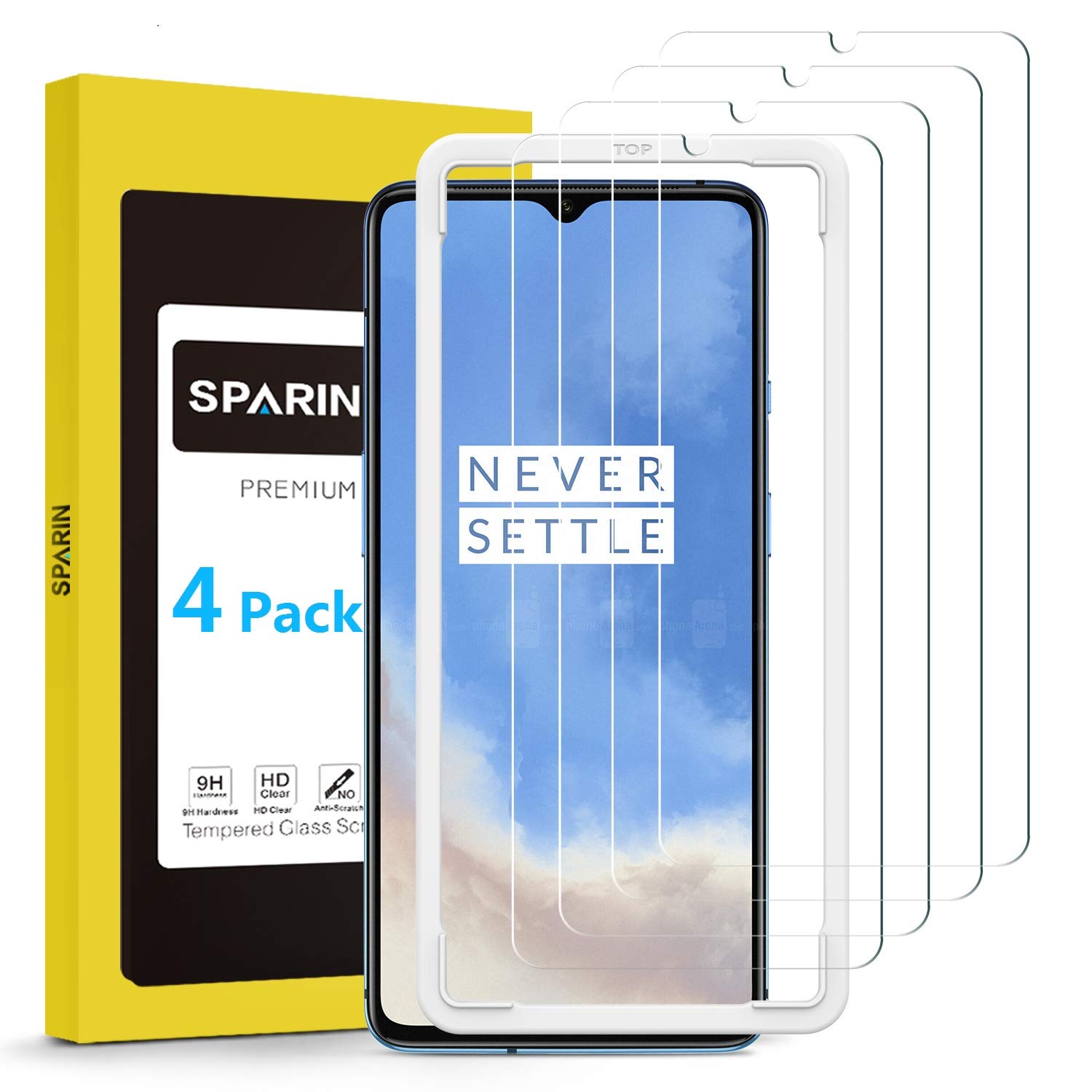 SPARIN [4 Pack] OnePlus 7T Screen Protector, SPARIN Tempered Glass