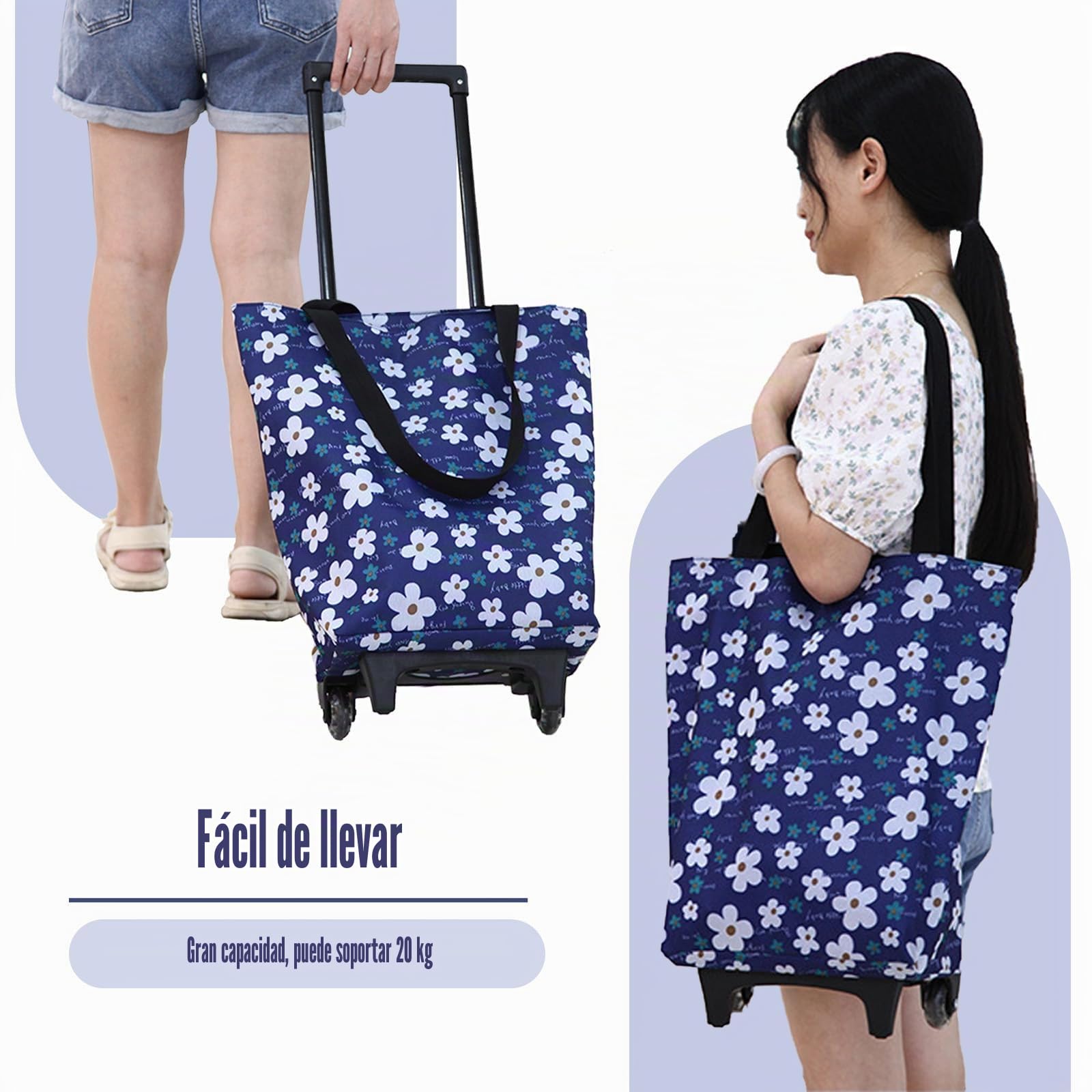 Carrito De Compra,Bolsa Plegable con Ruedas,Bolsa PortáTil para Ruedas De Compras,Reutilizable,Resistente Al Agua,PortáTil,Gran Capacidad,para Viajes,Compras,Camping,Supermercado