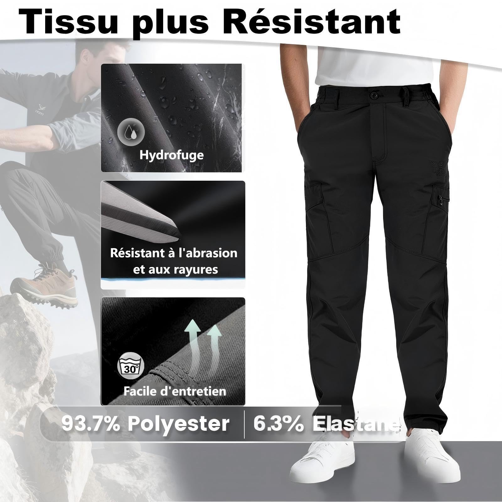 Aimato Pantalon de randonnée pour Homme, imperméable et Respirant, avec 6 Poches Multifonctions, Pantalon de Travail d'extérieur pour Trekking, randonnée, Camping, Voyage