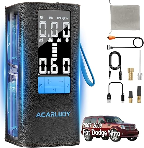 Compresor de aire portátil para neumáticos de automóvil, inflado 3 veces más rápido, apto para Dodge Nitro 2007-2009, batería de 6000 mAh, pantalla