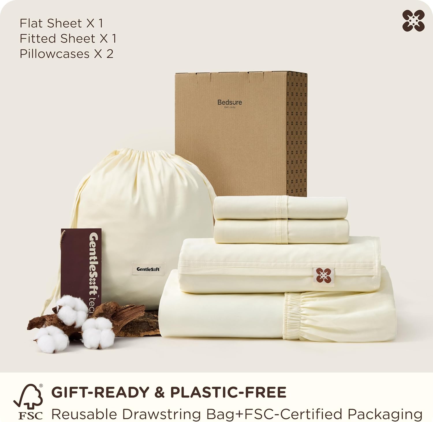 Bedsure 100% GIZA Egyptian Cotton Sheets - CEA Certified Queen Size Bed Set, Sateen Weave, Cool & Silky Soft, 16" Deep Pocket, 700 Thread Count Hotel Collection 100% Cotton Bedding Sheets(Ivory,Queen) - Image 8