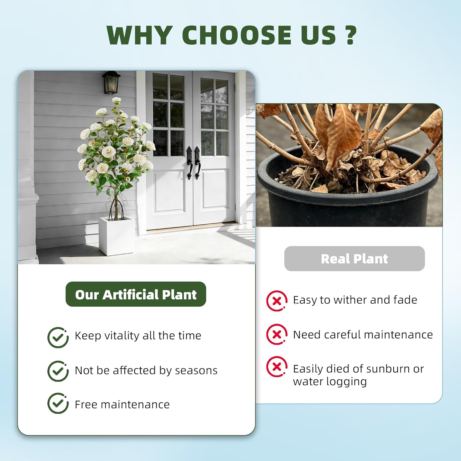4FT Artificial Camellia Tree with Planter, White Realistic Fake Flowering Tree, Faux Plant for Indoor Outdoor Home, Porch, Living Room, Office & Garden Decor