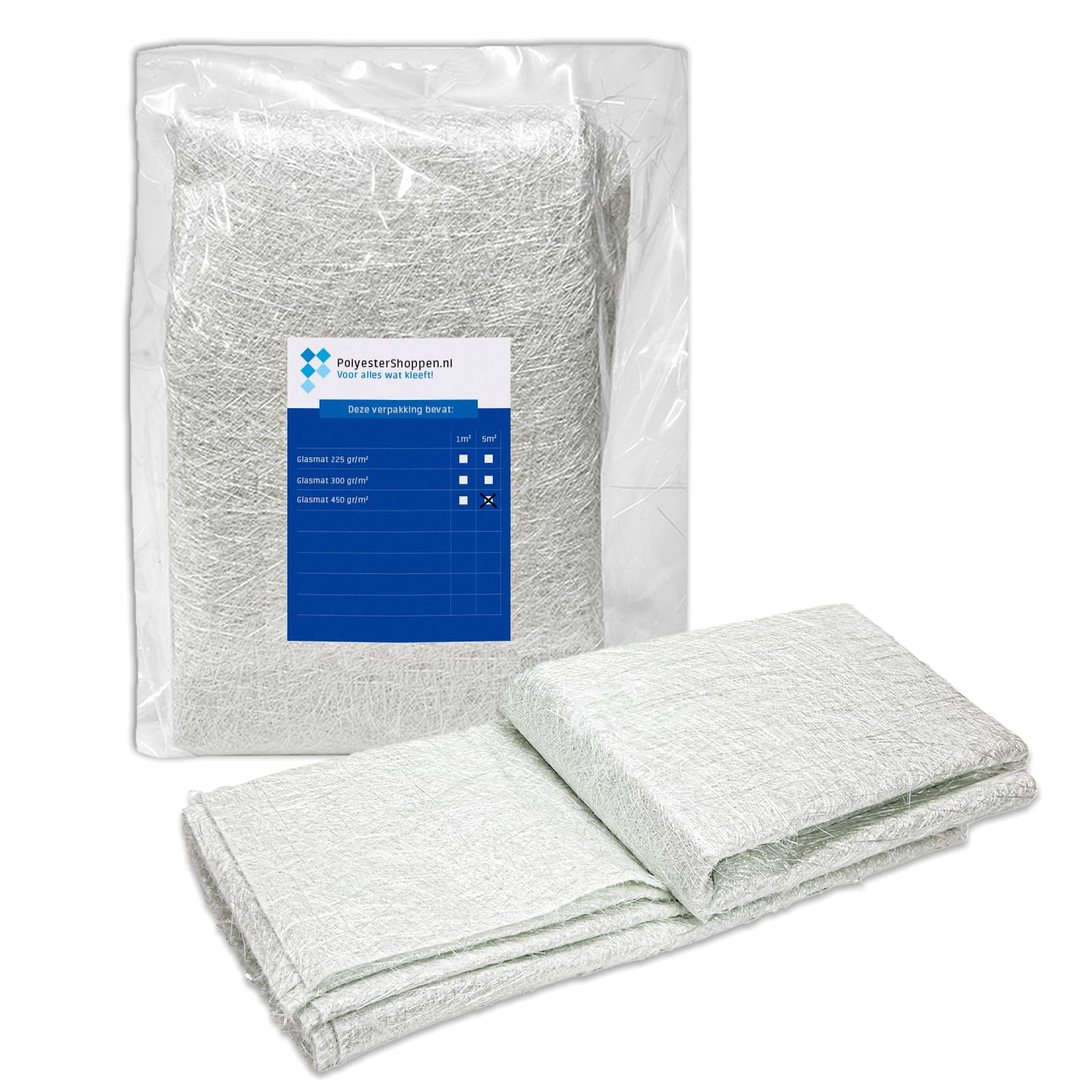 POLYESTERSHOPPEN tapis en fibre de verre, tapis de verre, tissu en fibre de verre/CSM| 5 m² | 450 g/m² |Surtout pour les résines de polyester