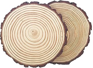 Natural Pine Wood Slabs Untreated 7-8 inches Diameter x 4/5" Thick Solid Wood Slices for Weddings, Table Centerpieces, DIY Projects or Decoration-2Pcs