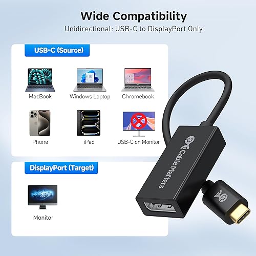 Miniatura 6 de Cable Matters Adaptador unidireccional USB C a DisplayPort 1.4 de 32.4 Gbps, 4K a 240 Hz, 8K a 60 Hz y soporte HDR, Thunderbolt 4 / USB4 compatible